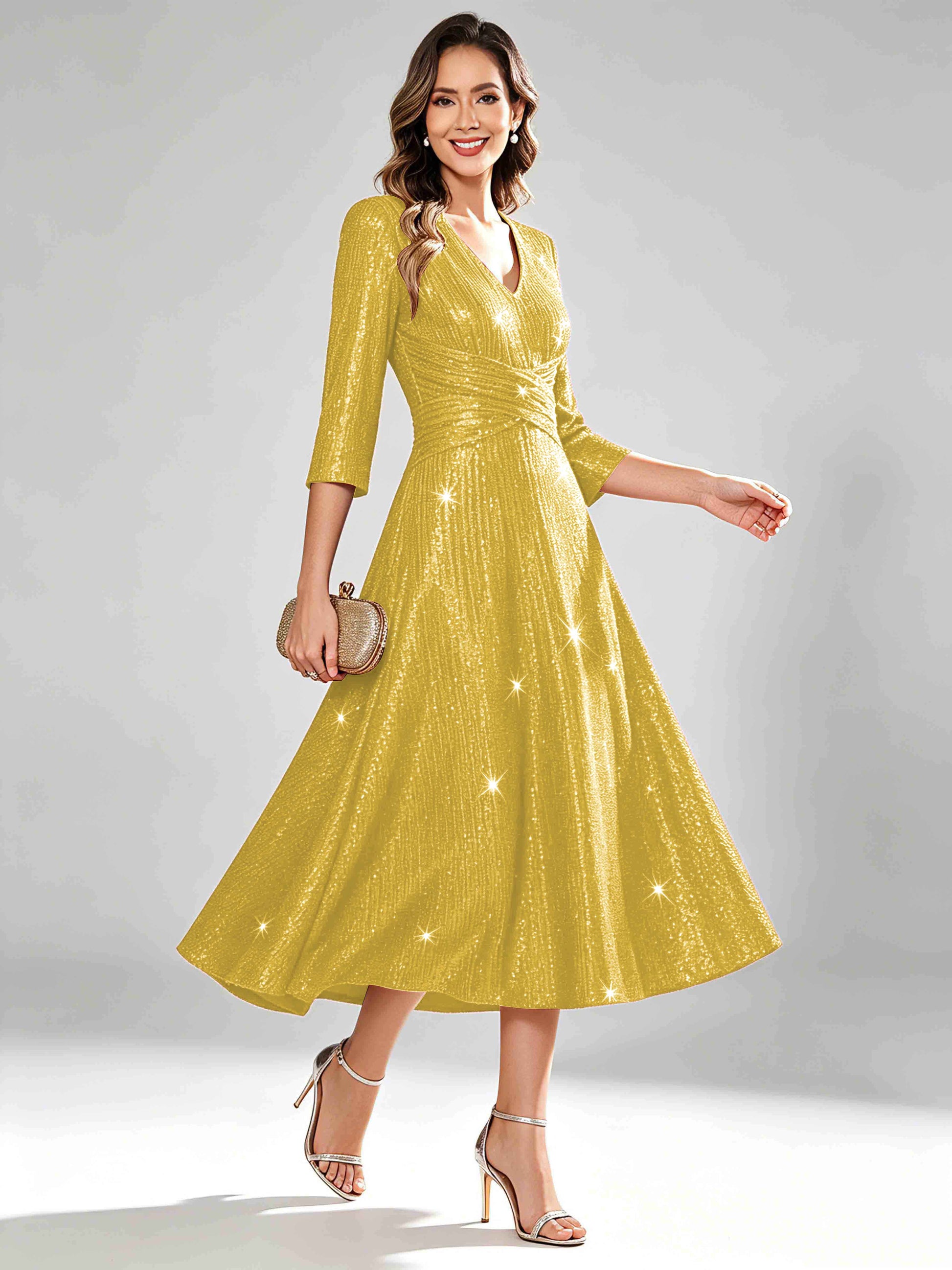 Sequin Sparkly 3/4 Sleeve Dressy Mother of The Bride Dresses