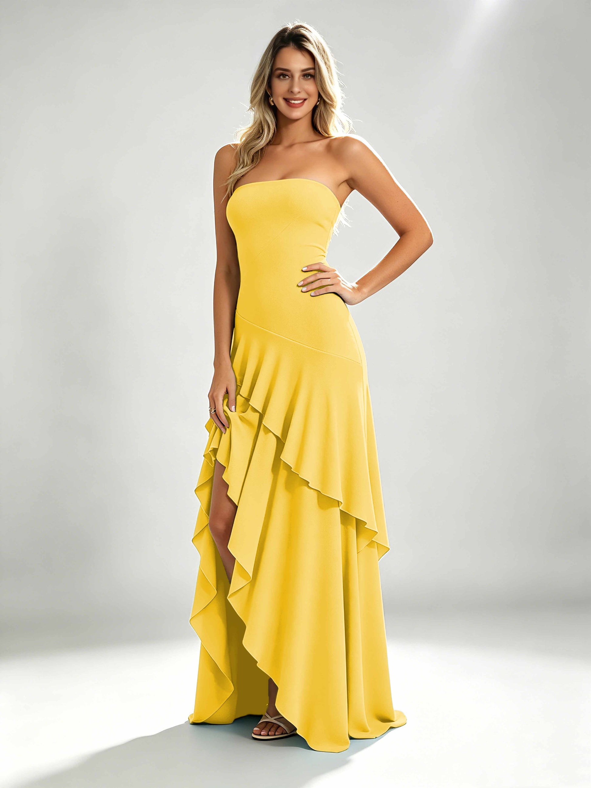 Spandex Tiered Ruffle Prom Dress High Low Homecoming Dresses