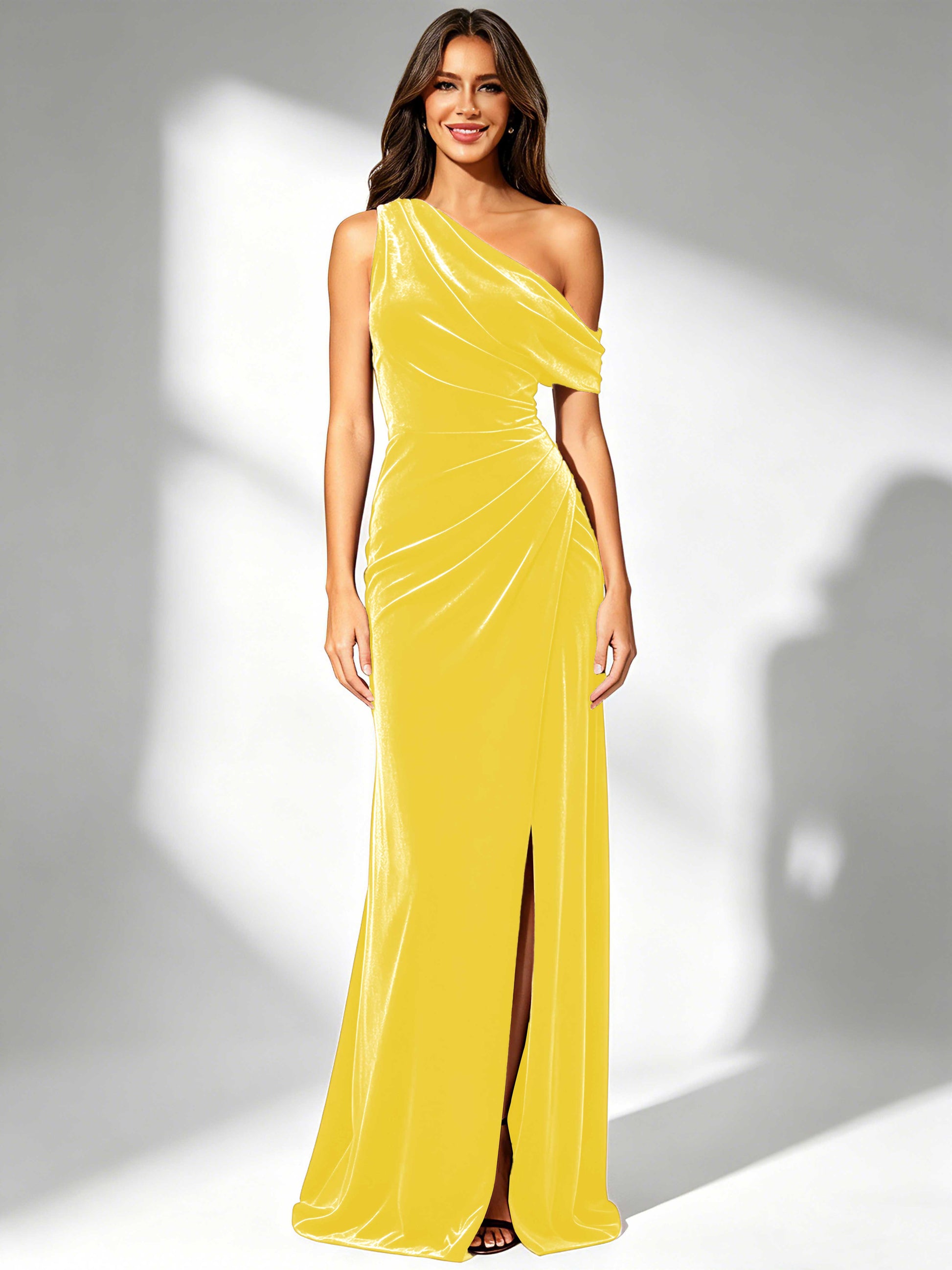 One Shoulder Velvet Bridesmaid Dresses for Women