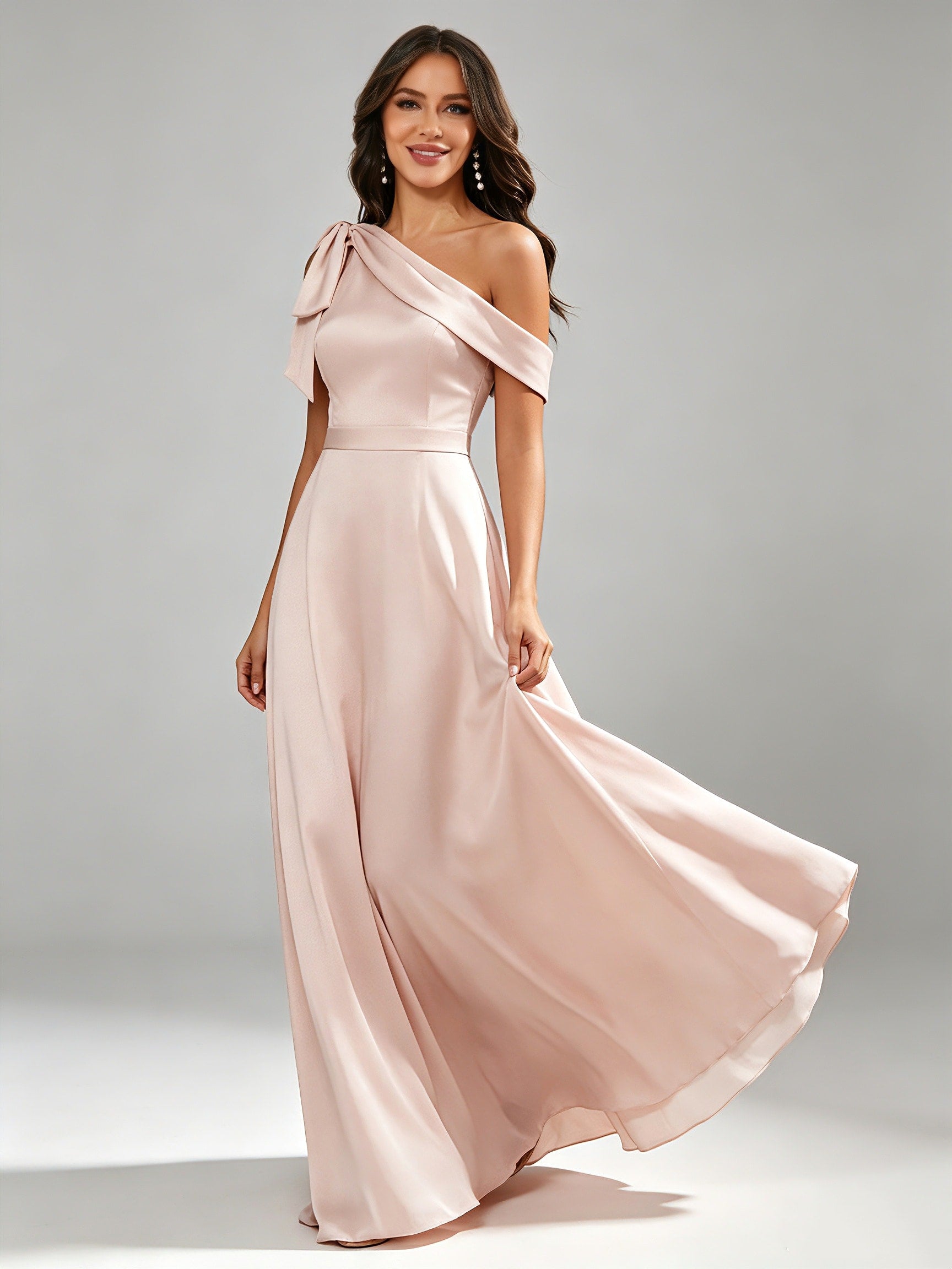Satin One Shoulder Floor Length Bridesmaid Dresses