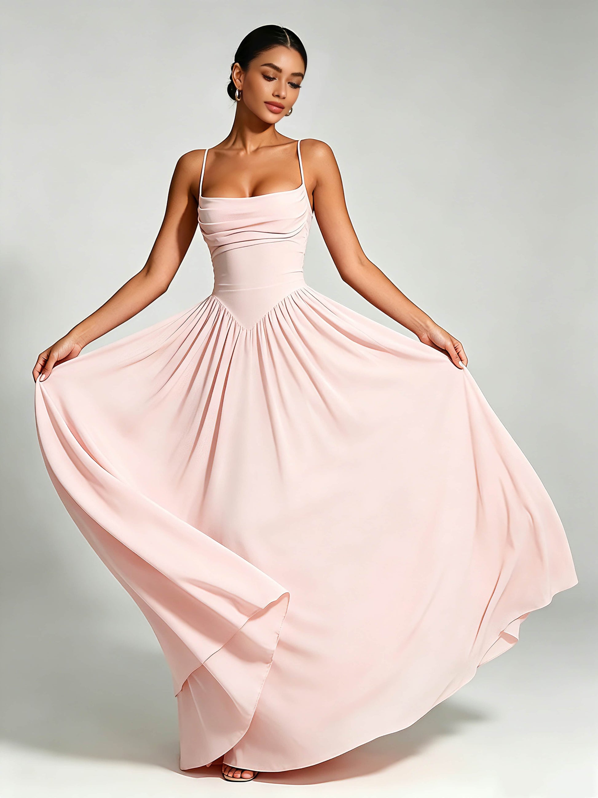 Spaghetti Straps Bridesmaid Dresses Chiffon Backless Wedding Guest Gown