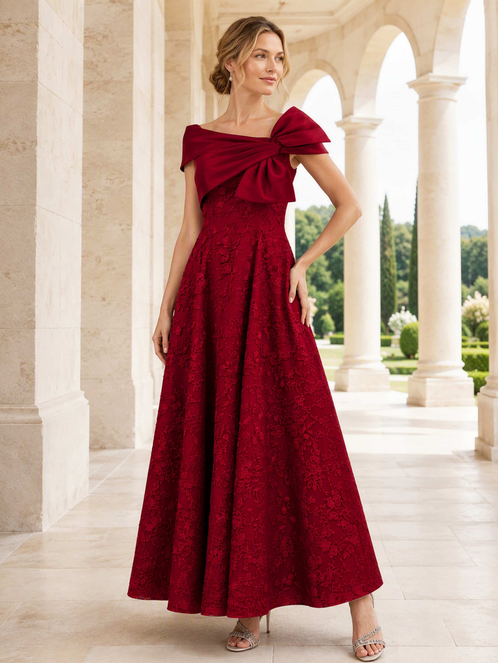Ankle Length Lace Off Shoulder Mother of The Bride Dress