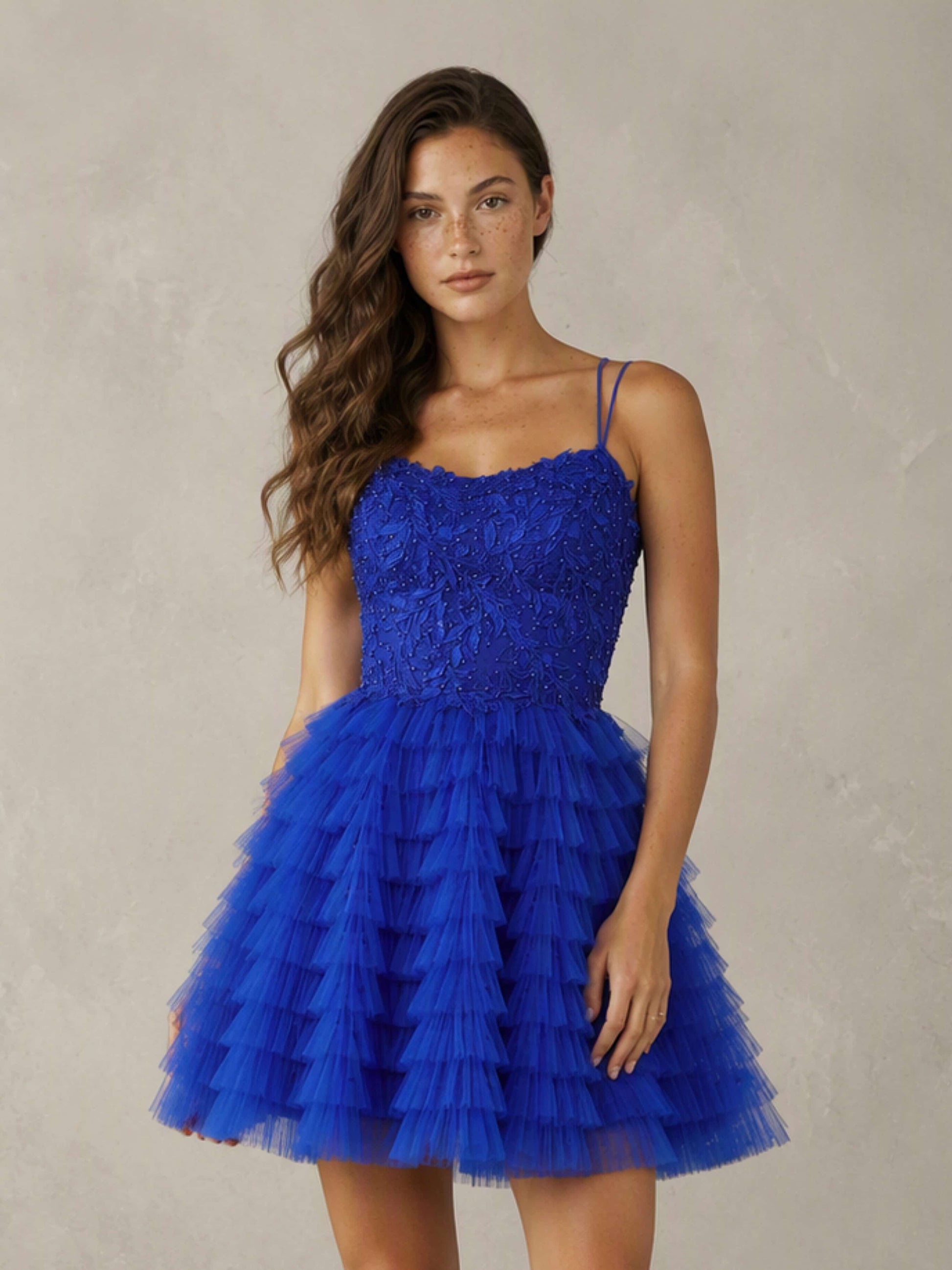 Tulle Puffy Lace Appliques Homecoming Dresses