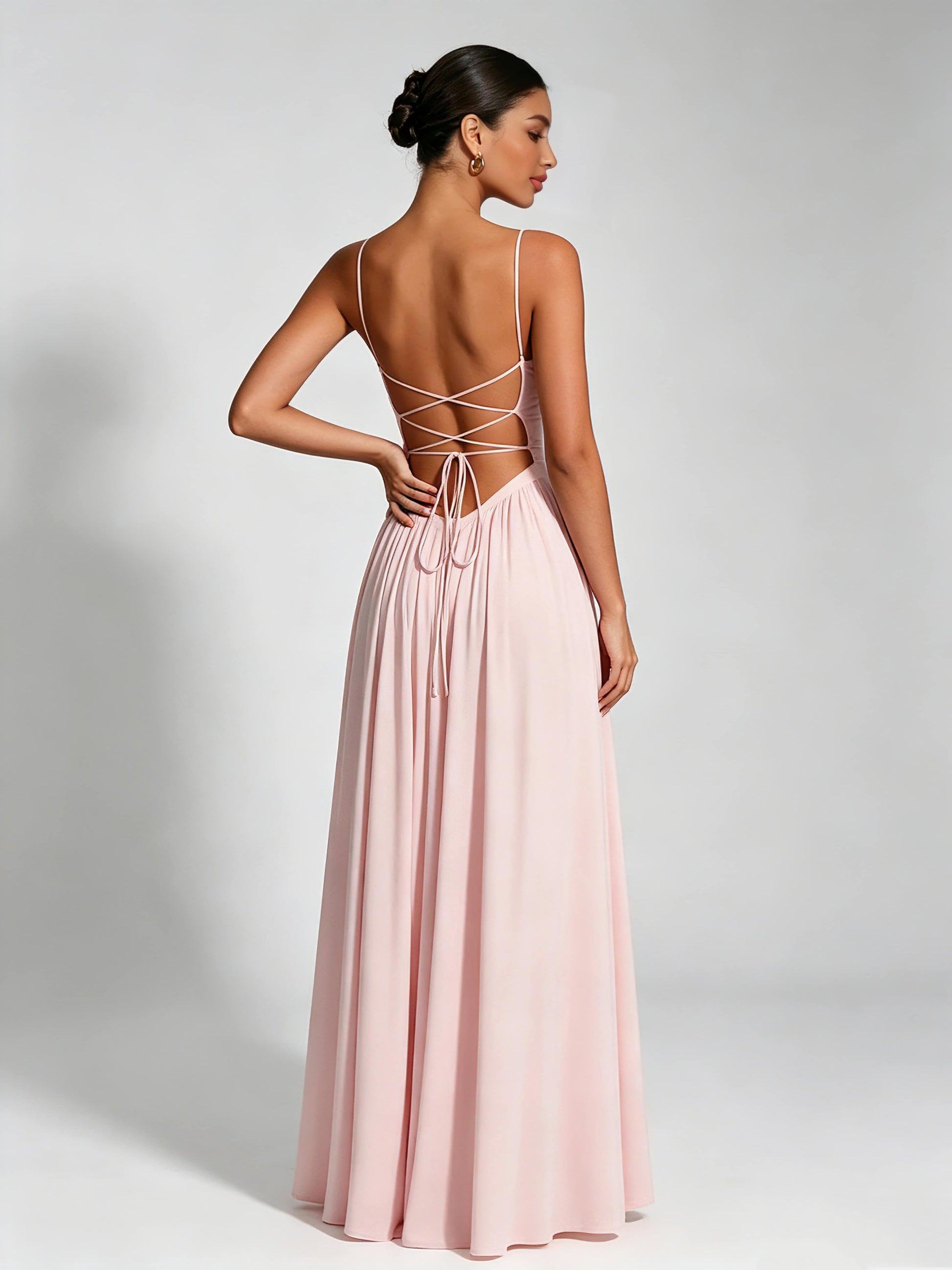 Spaghetti Straps Bridesmaid Dresses Chiffon Backless Wedding Guest Gown