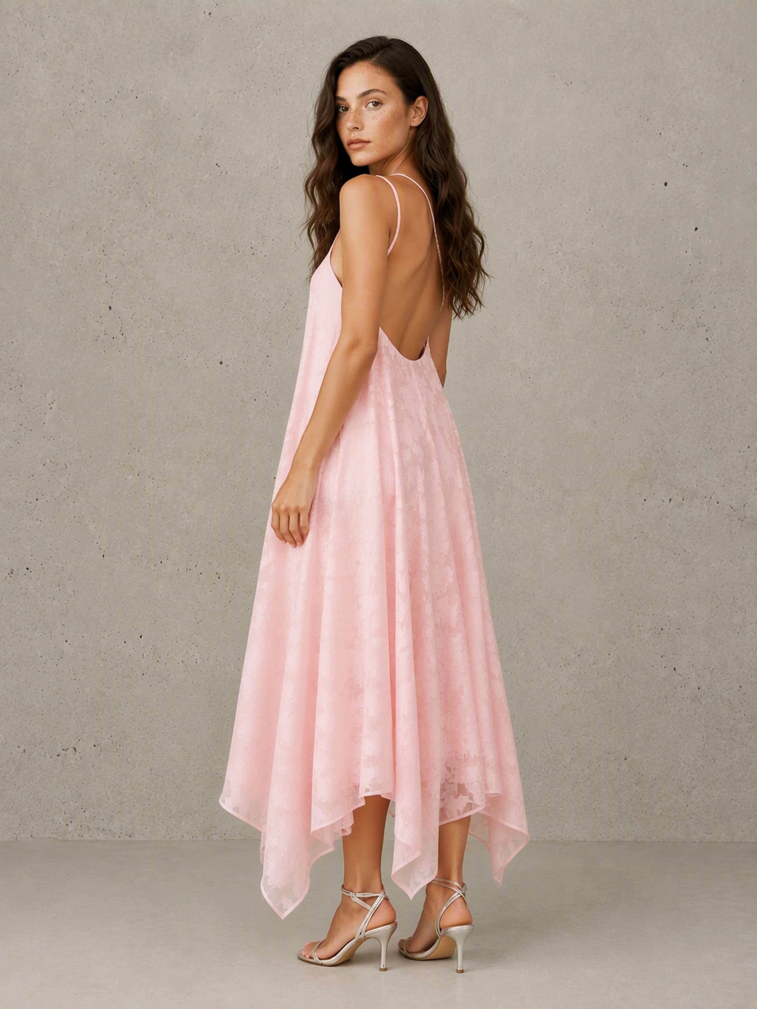 One Shoulder Jacquard Chiffon Backless Wedding Guest Dress Formal Party Gown