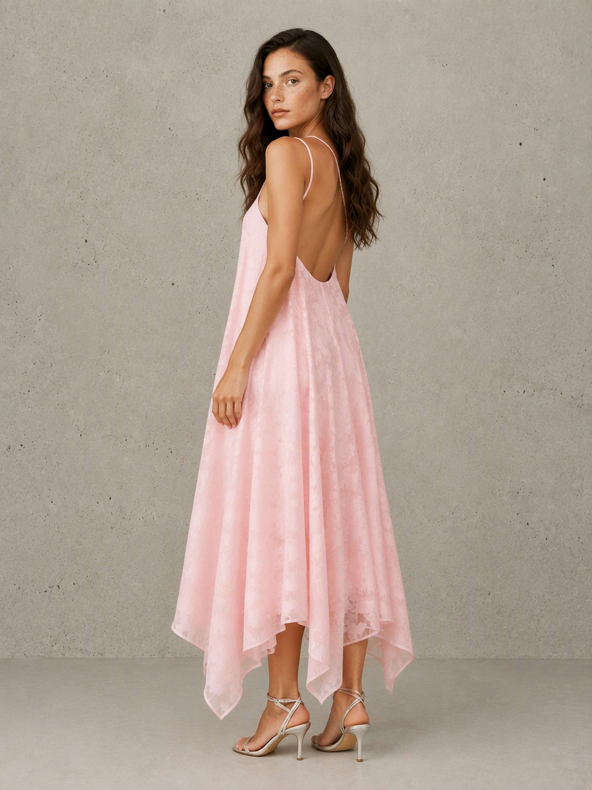 One Shoulder Jacquard Chiffon Backless Wedding Guest Dress Formal Party Gown