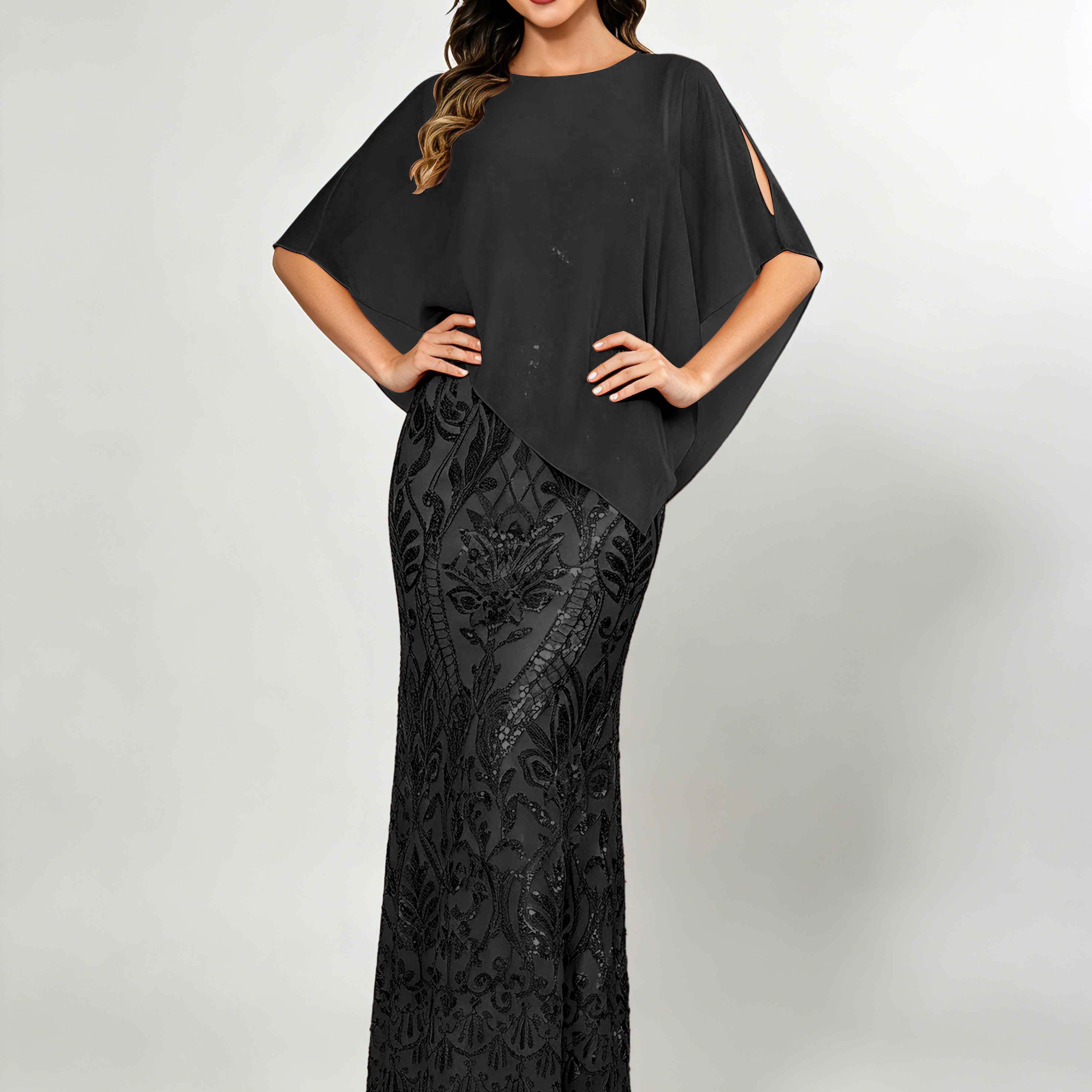 Mermaid Sequin Mother of The Bride Dress with Chiffon Cape