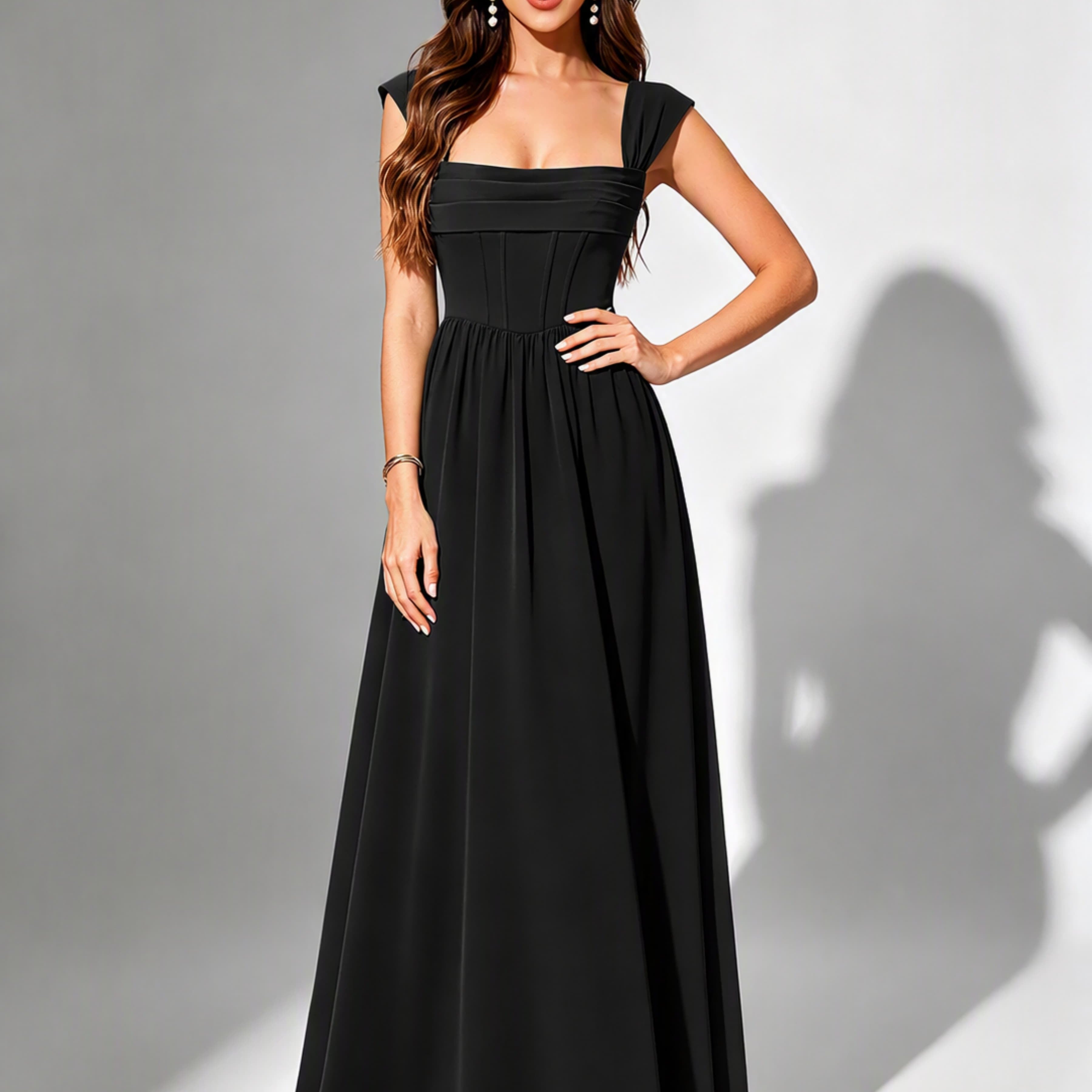 Square Neck Chiffon Bridesmaid Dress Corset Formal Gown