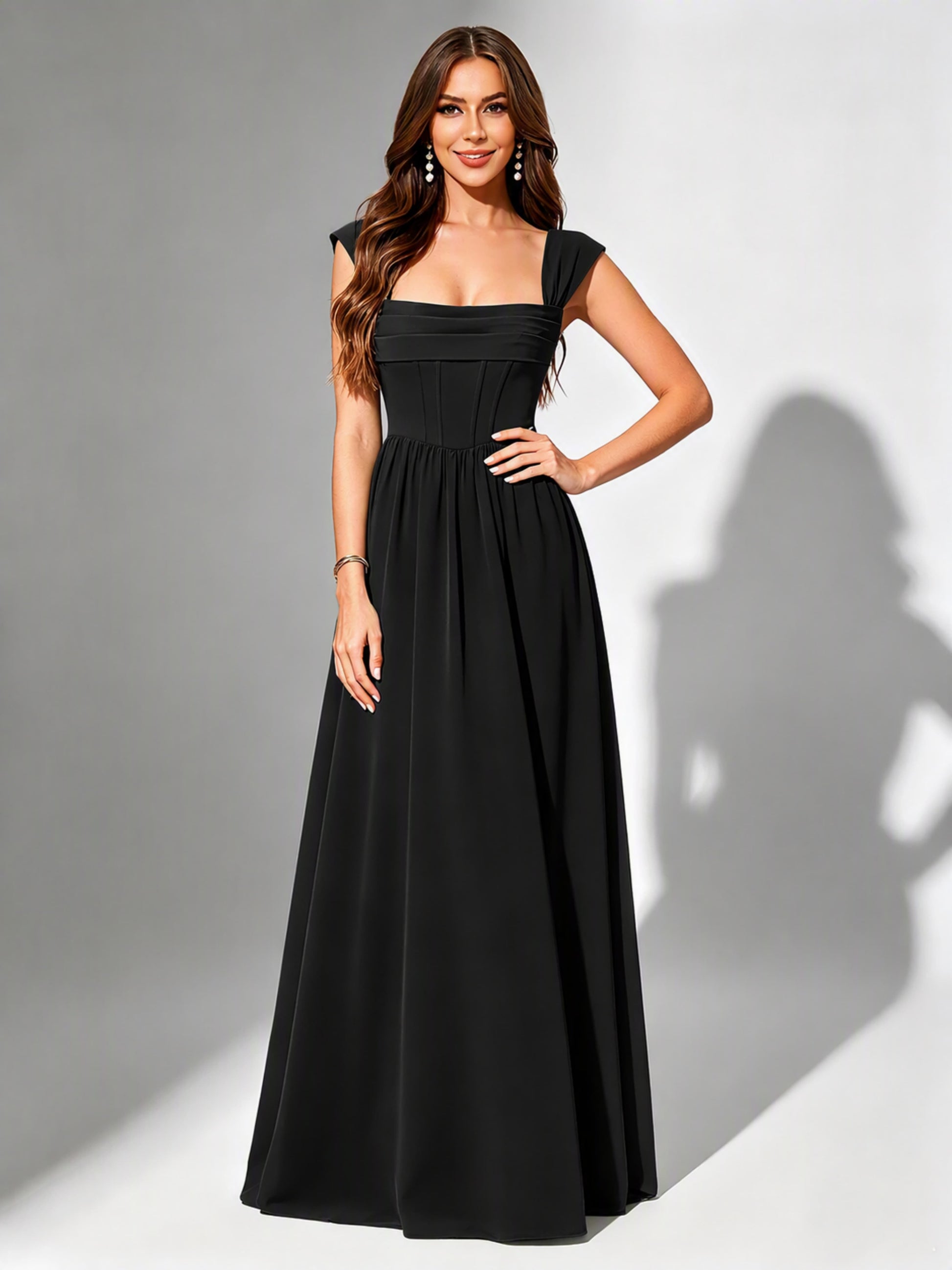 Square Neck Chiffon Bridesmaid Dress Corset Formal Gown