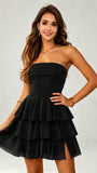 Strapless Backless Tiered Chiffon Homecoming Dress Short Prom Gown