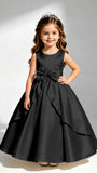 Satin Flower Girl Dress with Bow Princess Girls Pageant Gowns
