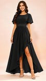 Chiffon High Low Round Neck Bridesmaid / Wedding Guest Dresses