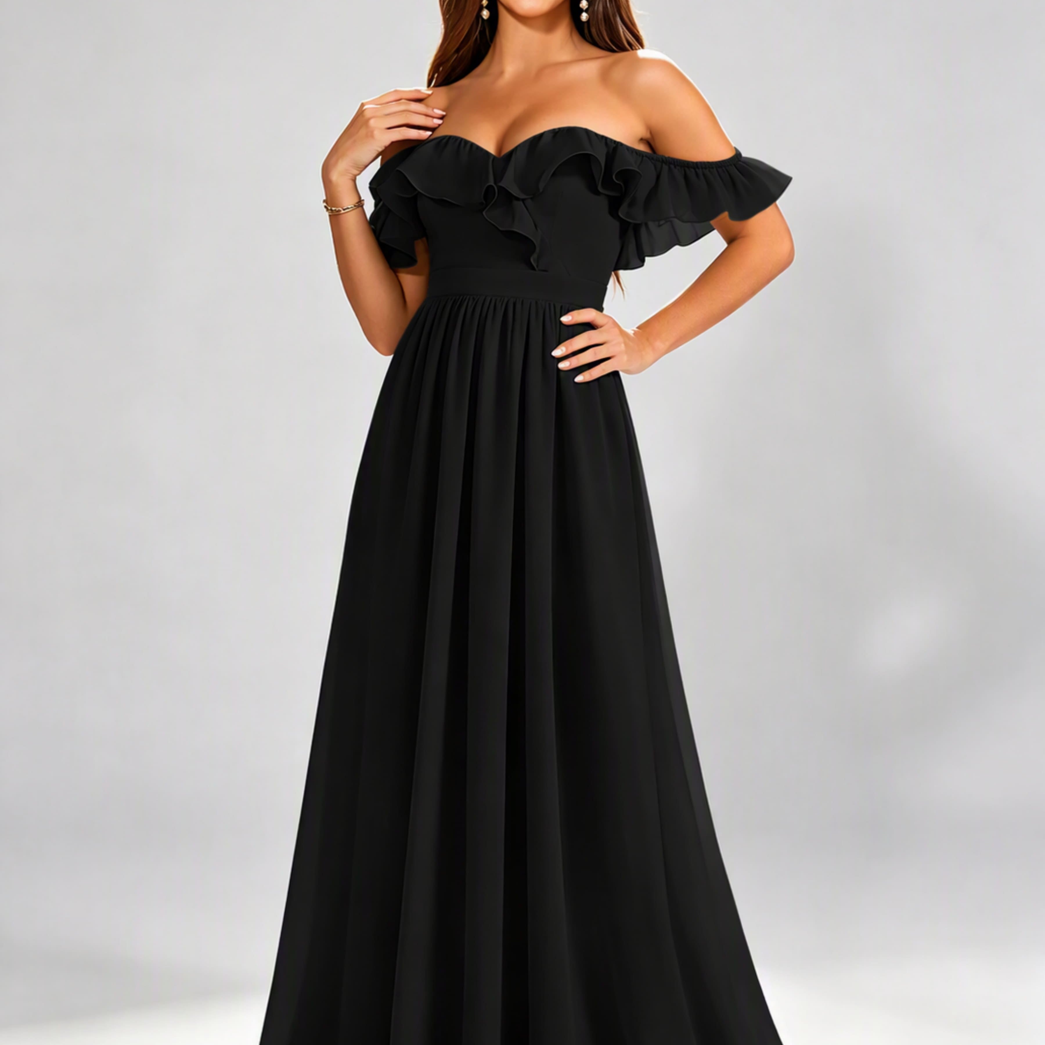 Off The Shoulder Ruffle Bridesmaid Dress Formal Evening Dresses