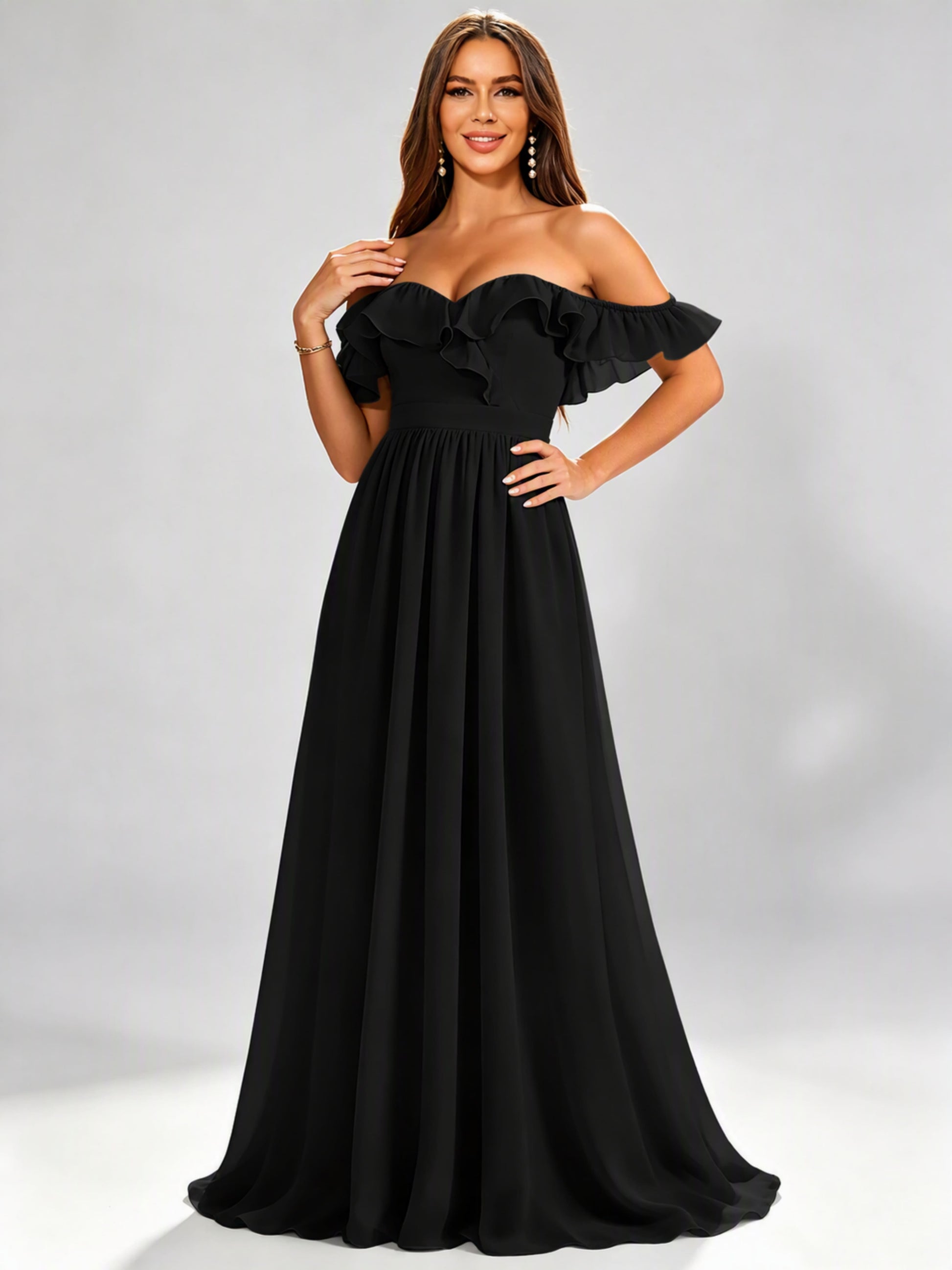 Off The Shoulder Ruffle Bridesmaid Dress Formal Evening Dresses