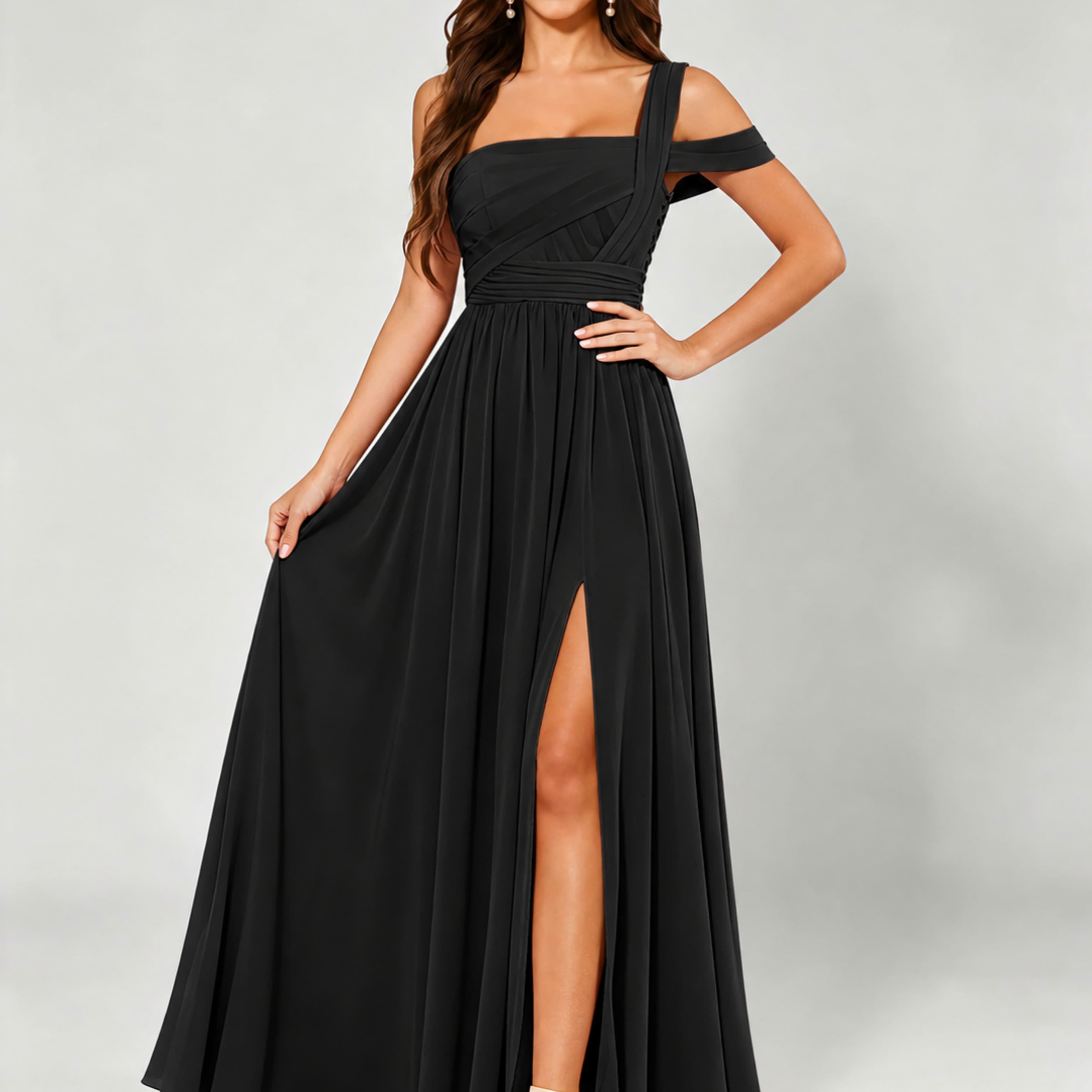 One Shoulder Chiffon Pleated Bridesmaid Dresses for Wedding