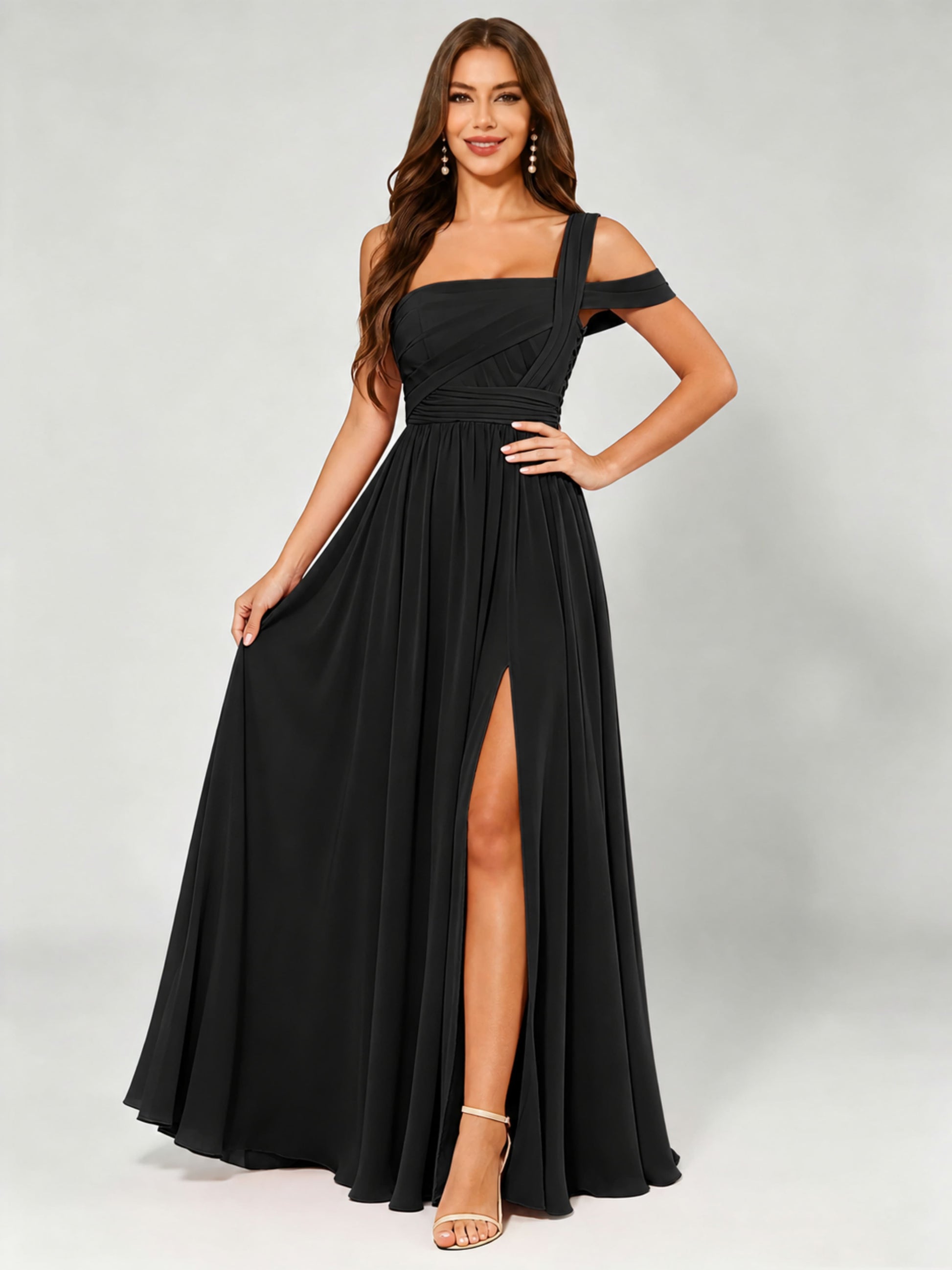 One Shoulder Chiffon Pleated Bridesmaid Dresses for Wedding