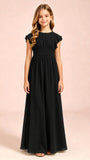 Chiffon Ruffle Cap Sleeve Junior Bridesmaid Dress for Wedding