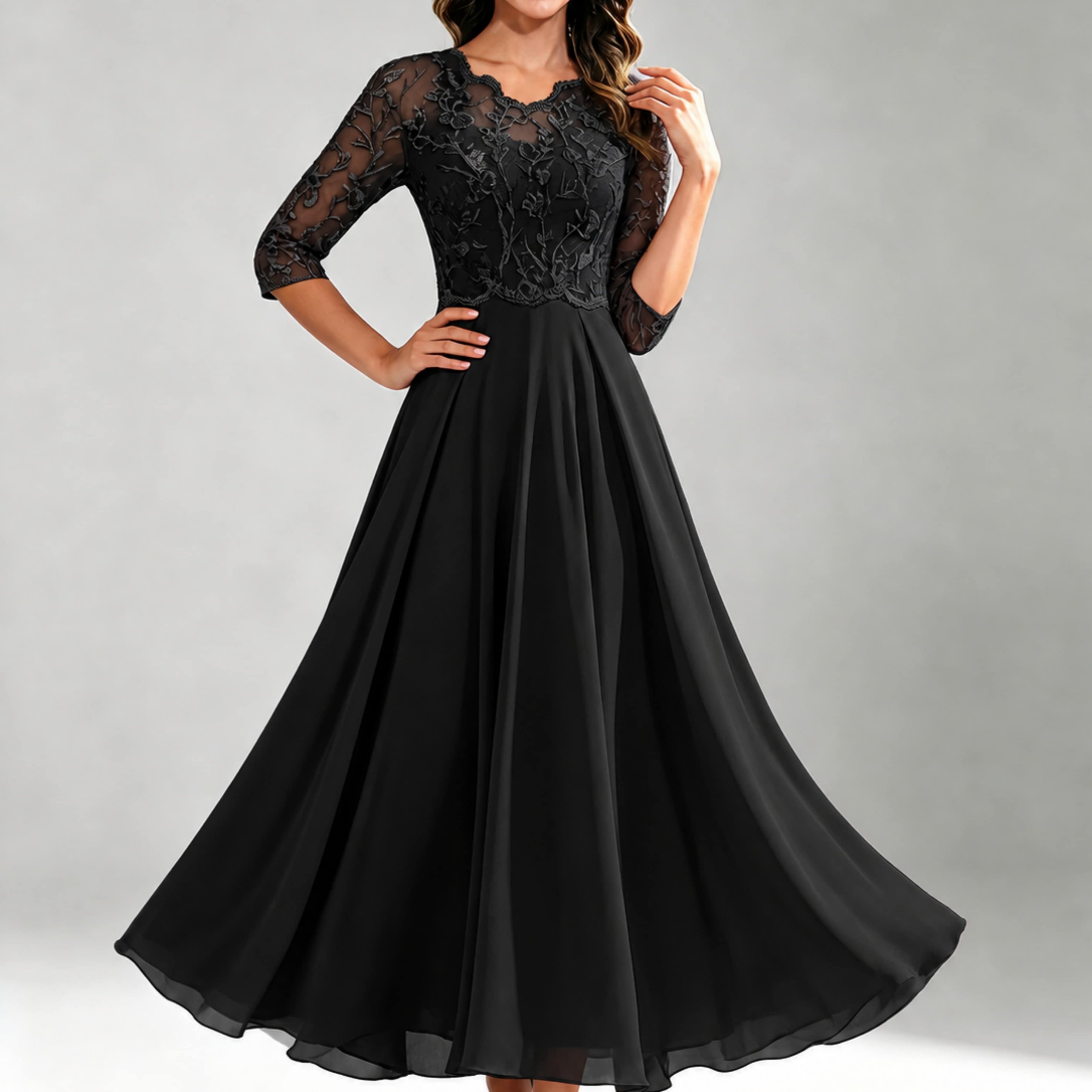 Lace Appliques Chiffon Dressy Mother of The Bride Dresses
