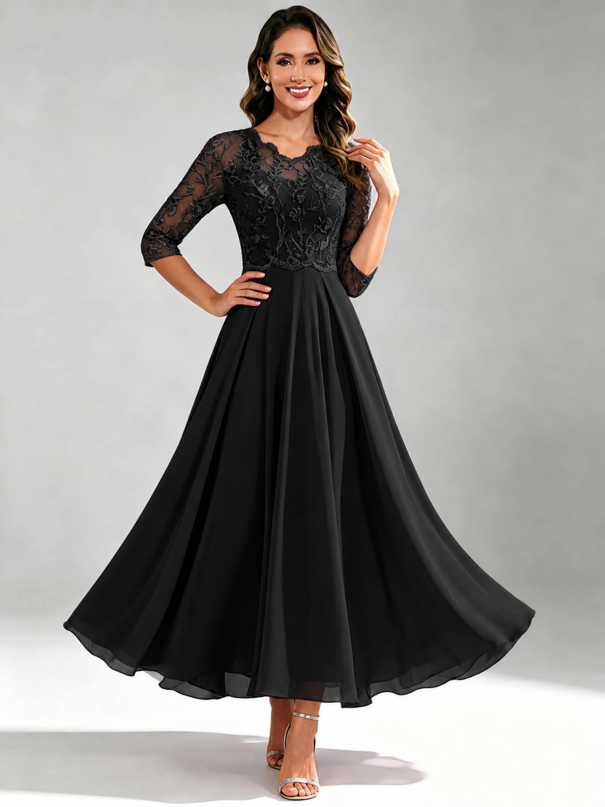 Lace Appliques Chiffon Dressy Mother of The Bride Dresses