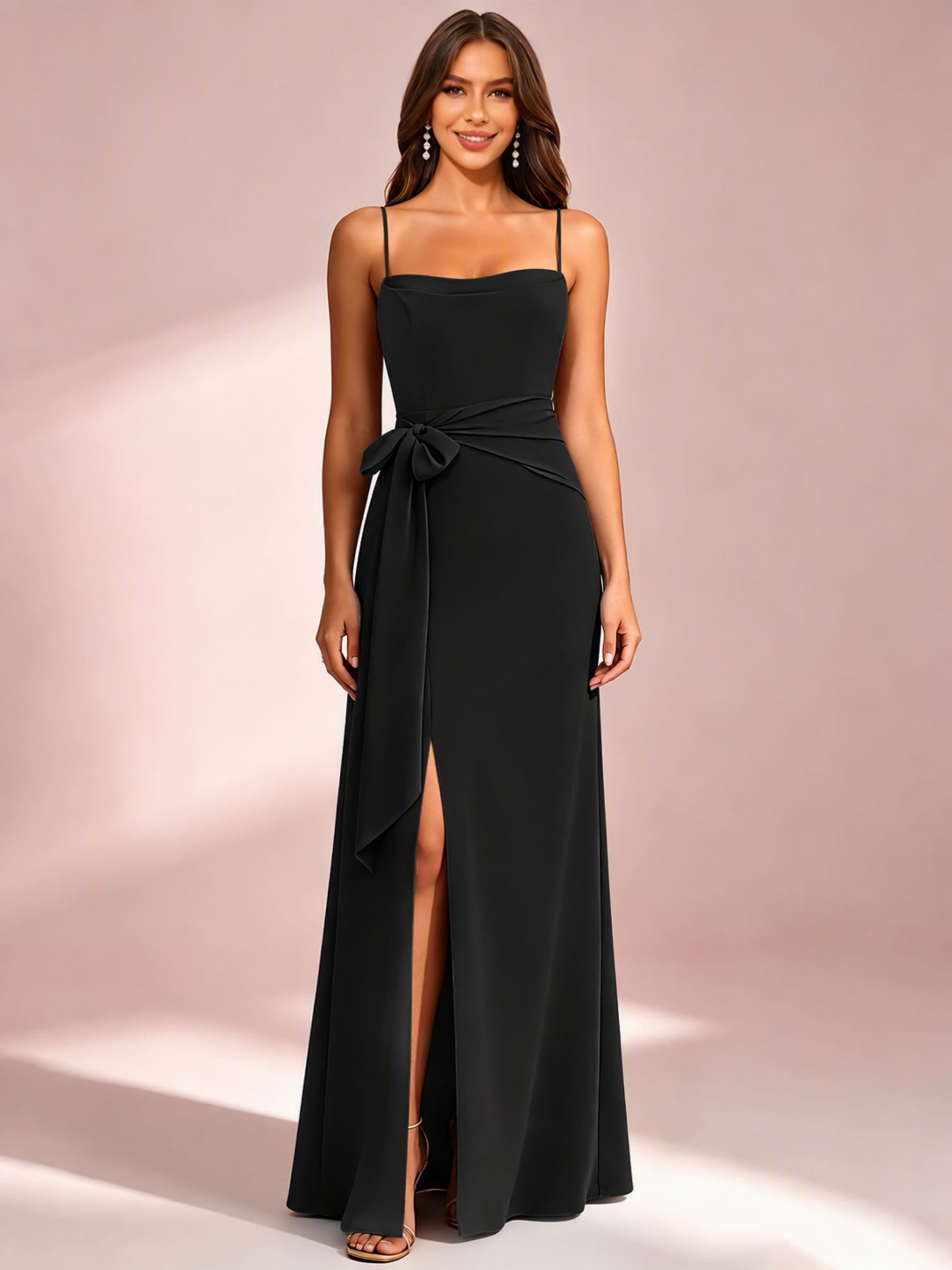 Spaghetti Straps Chiffon Bridesmaid Dress for Wedding with Belt