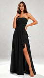 Chiffon Strapless Women's Bridesmaid Dresses with Slit