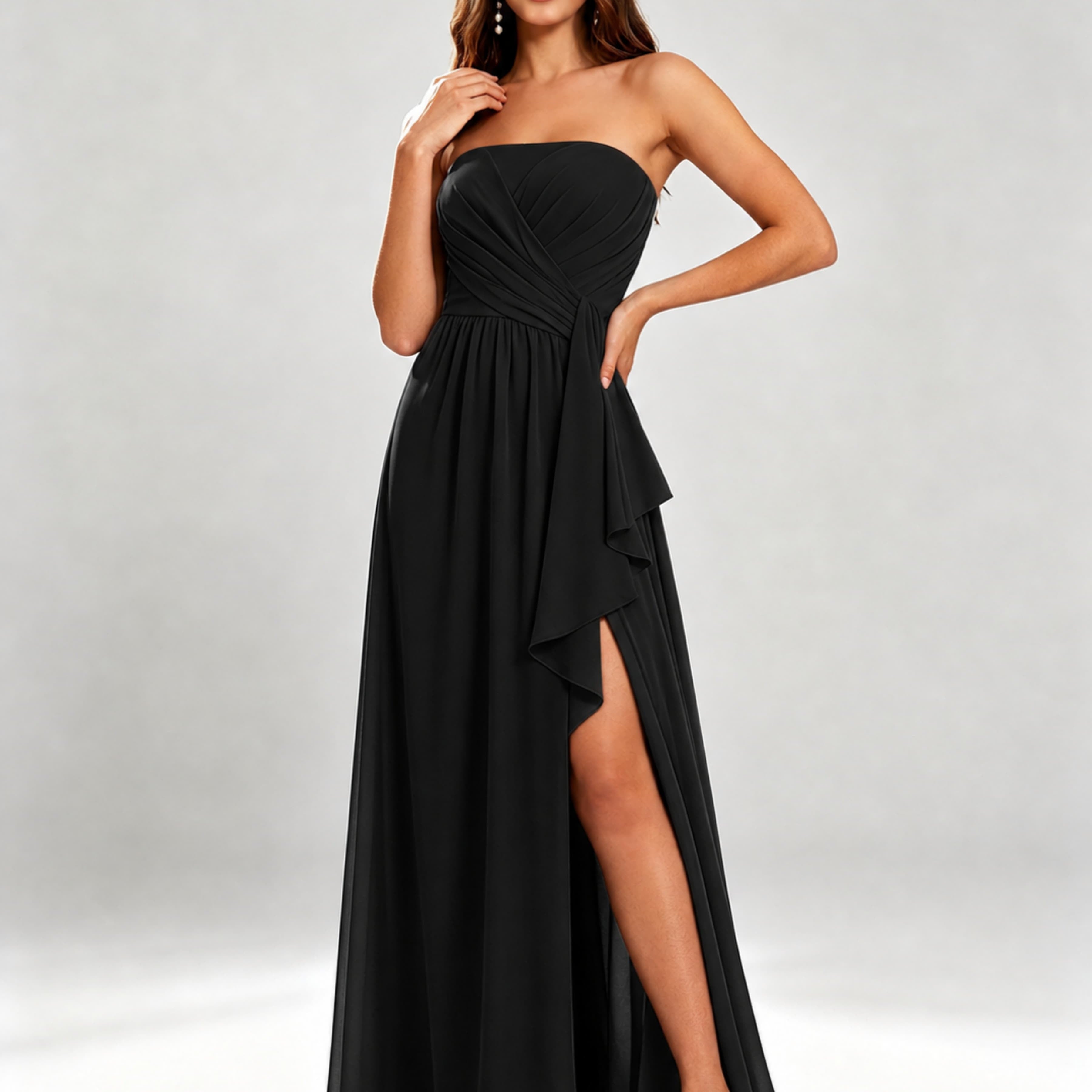 Chiffon Strapless Women's Bridesmaid Dresses with Slit