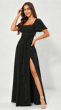 Square Neck Chiffon Ruffle Bridesmaid Dress with Slit