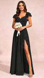 Chiffon Sweetheart Neck Ruched Bust Bridesmaid Dresses with Ruffle Slit