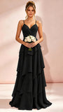 Spaghetti Straps Ruffle Tiered Chiffon Bridesmaid Dress for Wedding