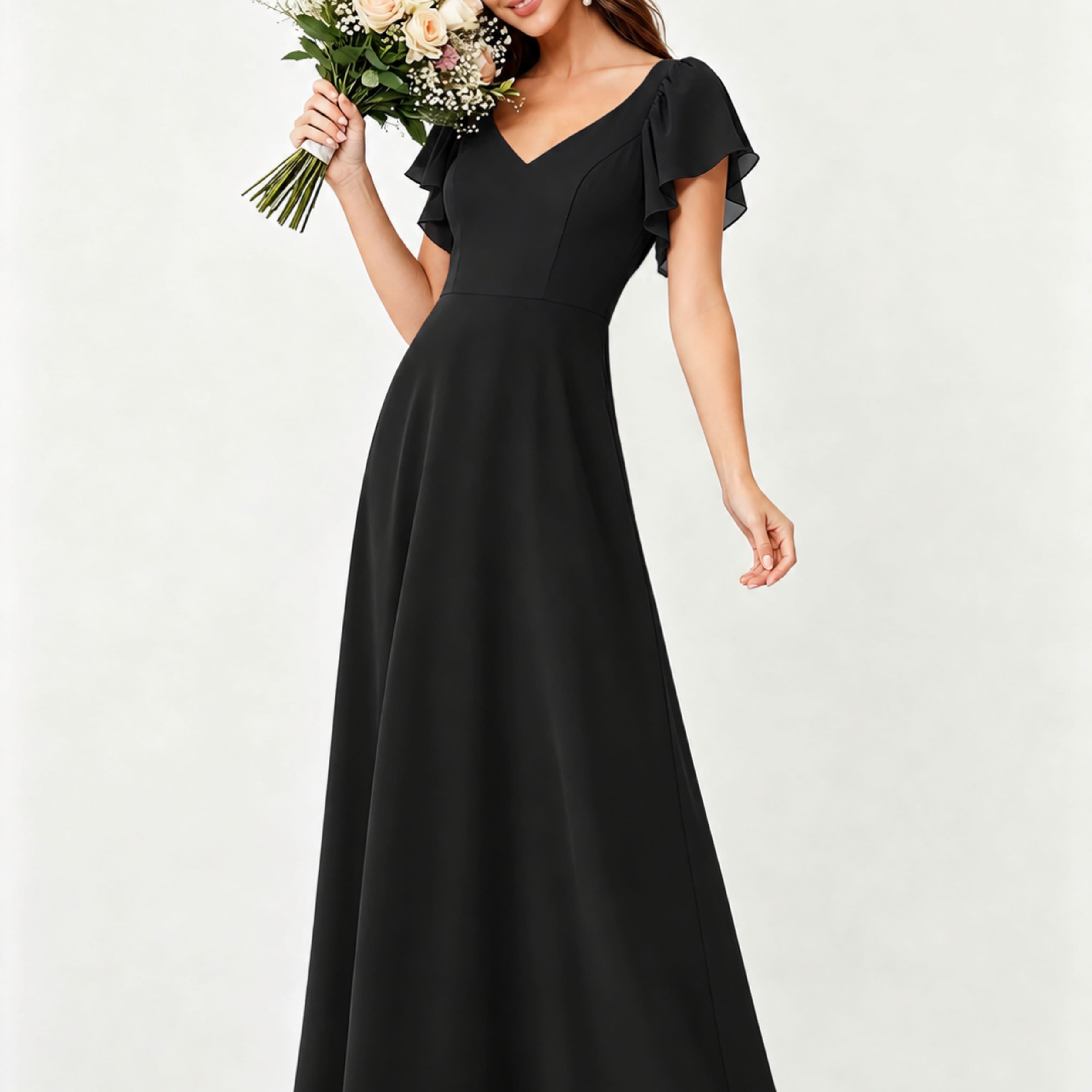 Ruffle Sleeve Chiffon Bridesmaid Dresses for Women Wedding