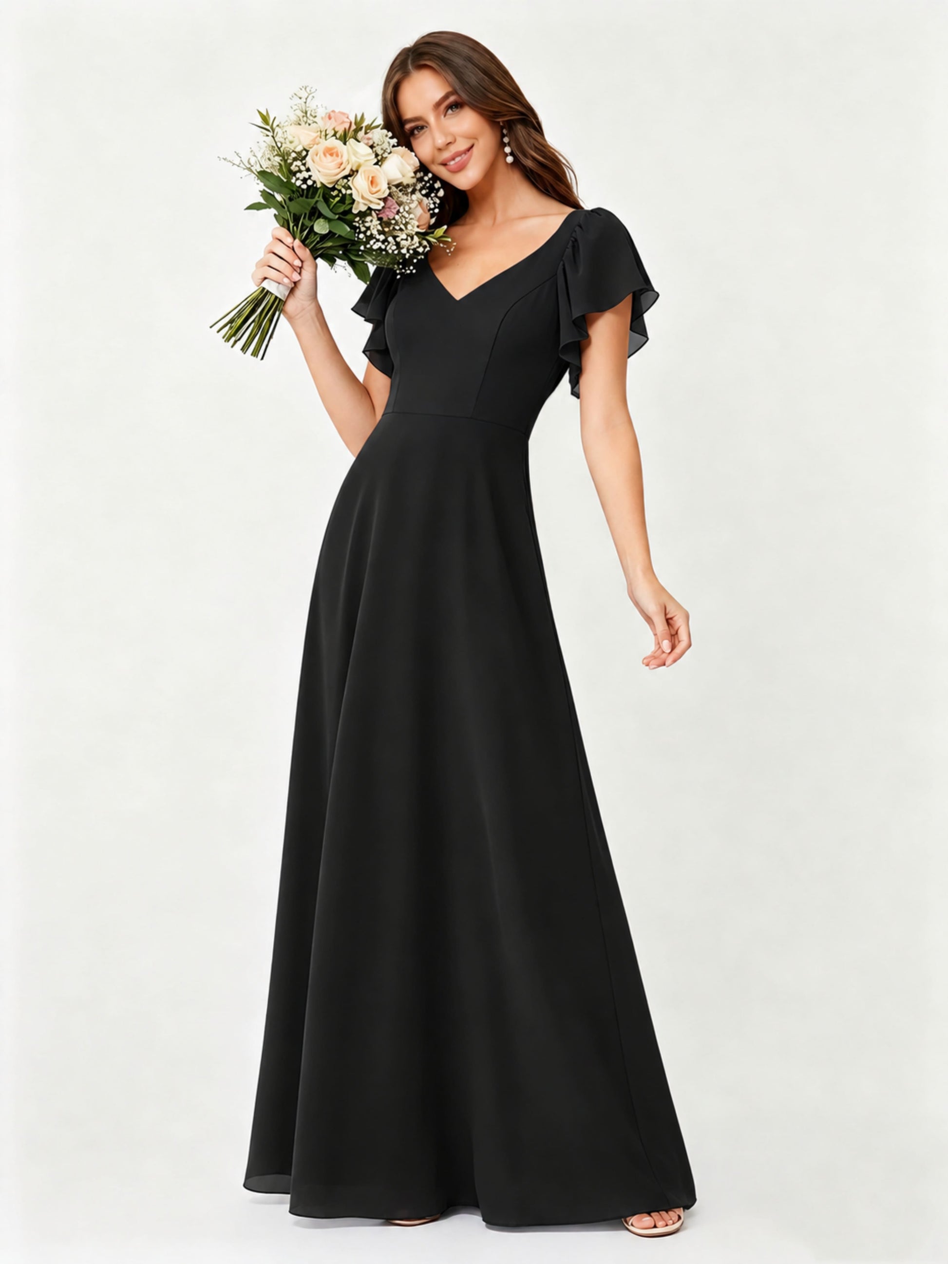 Ruffle Sleeve Chiffon Bridesmaid Dresses for Women Wedding