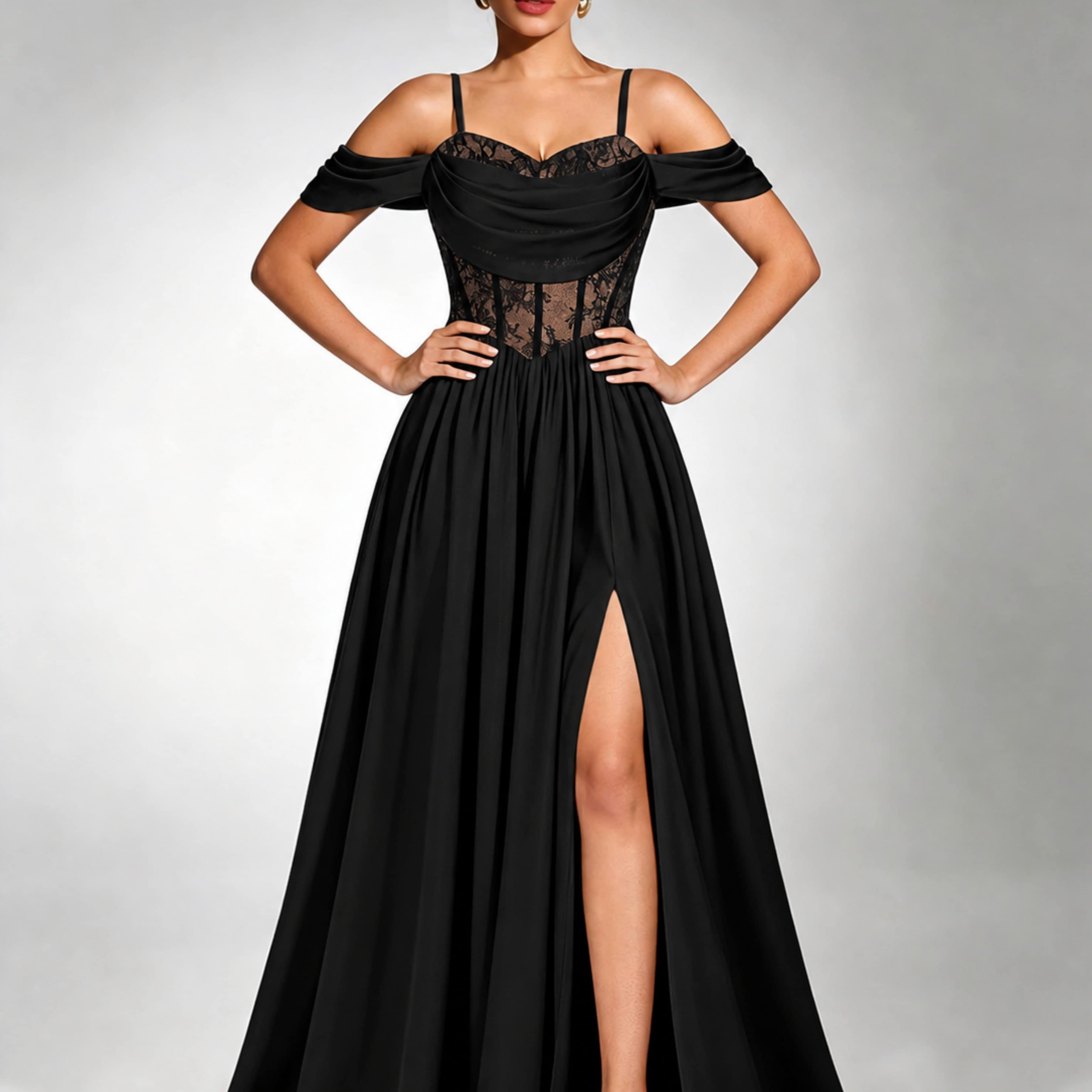 Off Shoulder Chiffon Lace Prom Dress for Teens