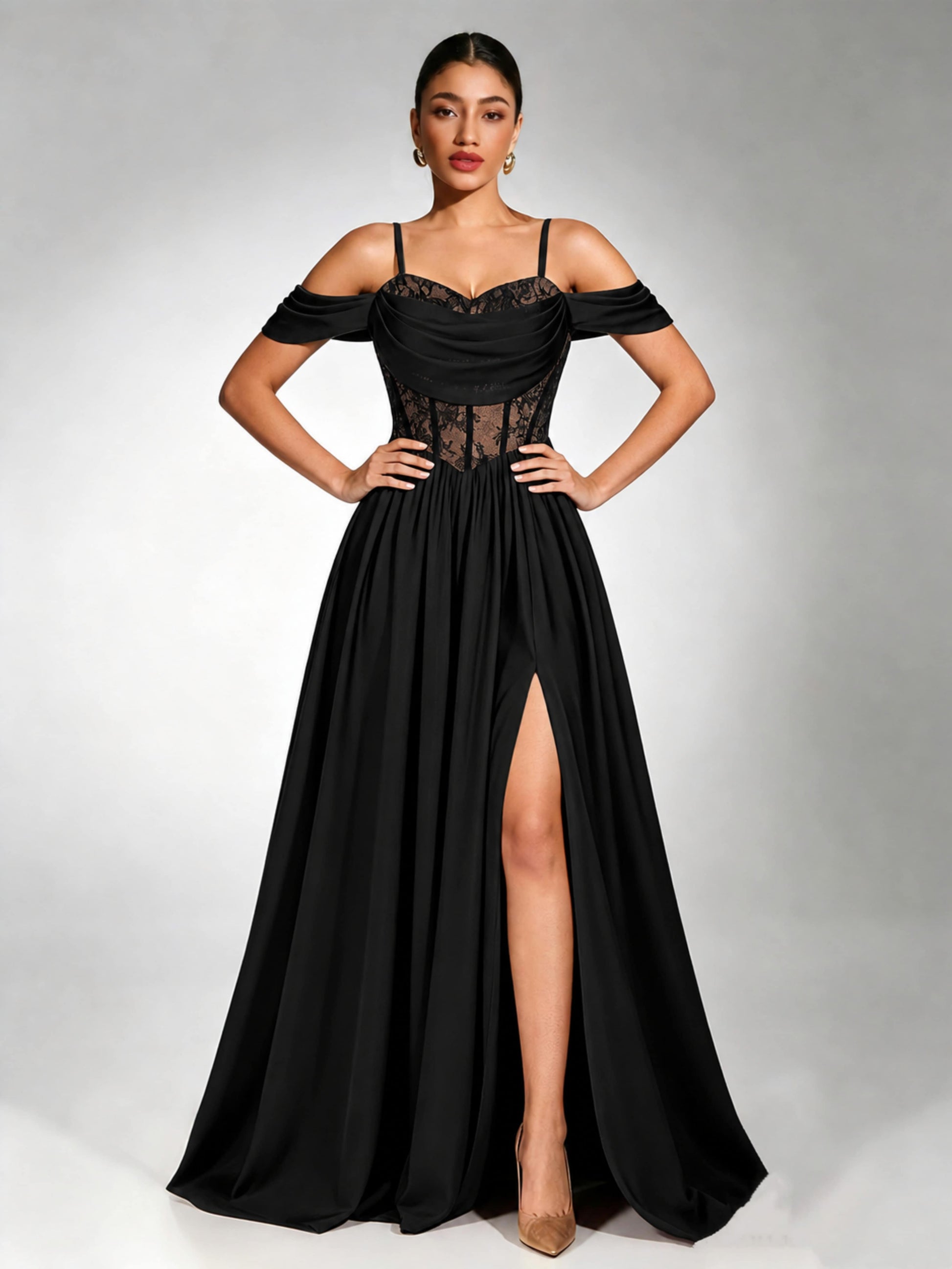 Off Shoulder Chiffon Lace Prom Dress for Teens