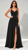 Spaghetti Straps Chiffon Ruched Bust Pleated Bridesmaid Dress for Wedding
