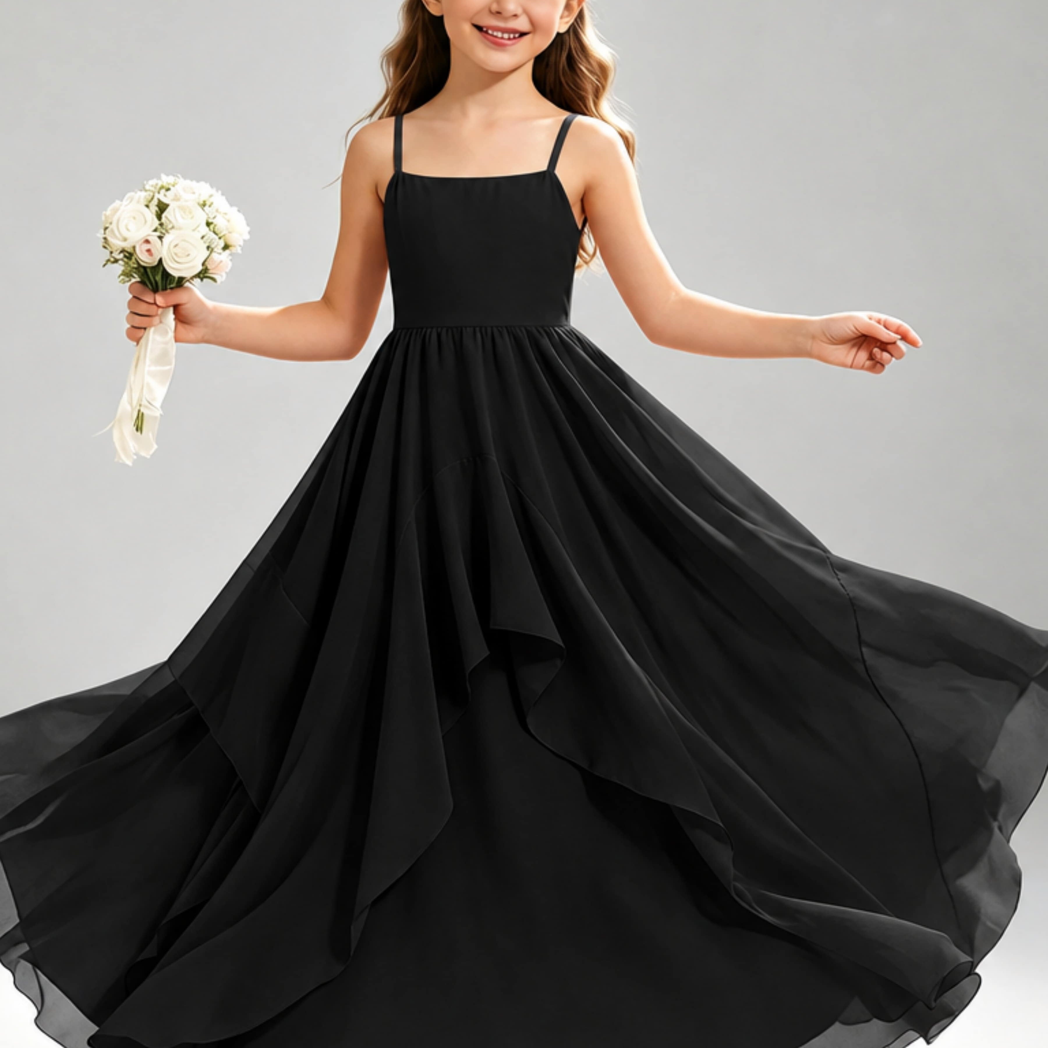A-Line Spaghetti Straps Ruffle Junior Bridesmaid Dresses