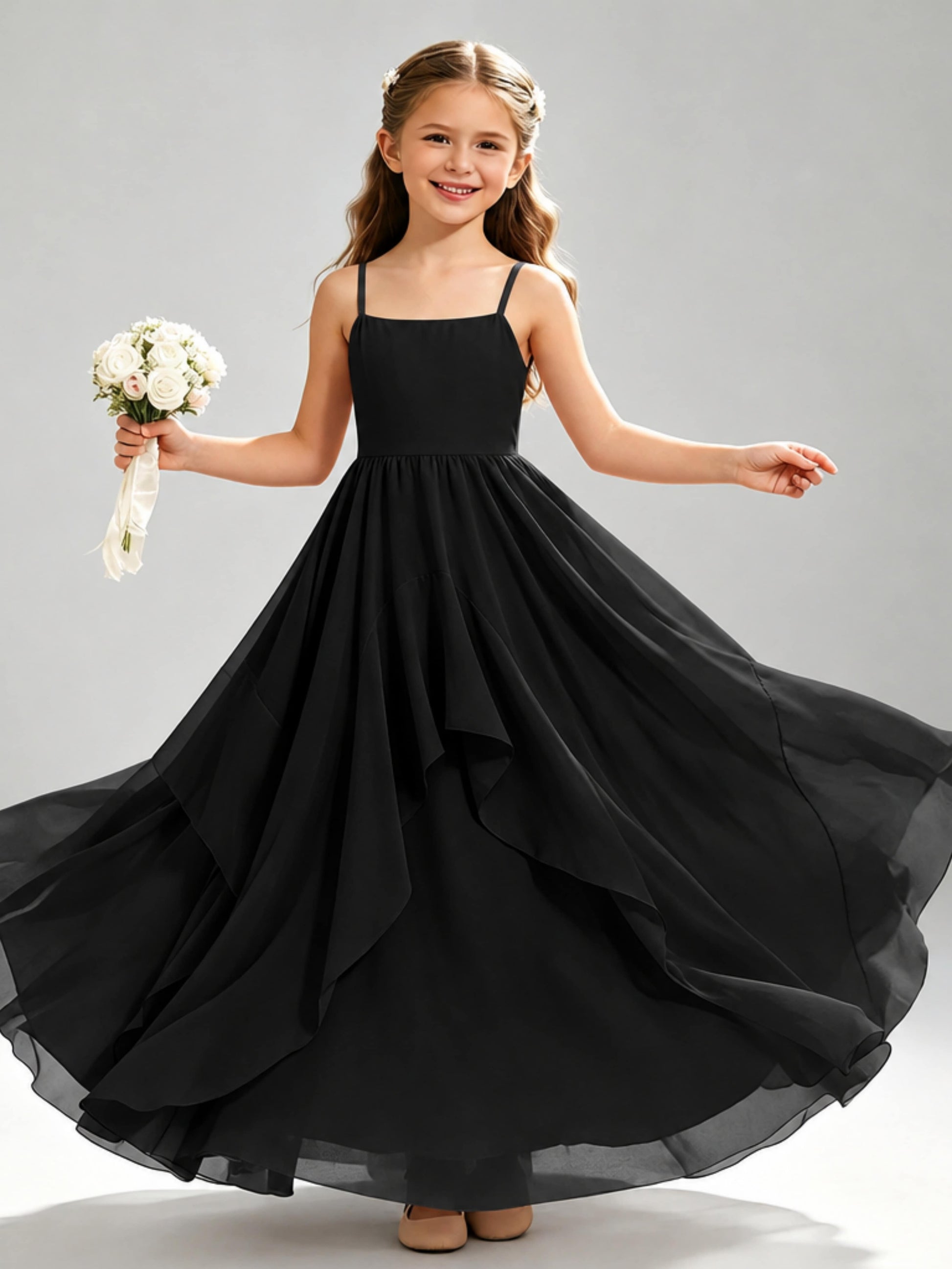 A-Line Spaghetti Straps Ruffle Junior Bridesmaid Dresses