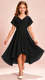 Chiffon High Low Cap Sleeve Junior Bridesmaid Dress for Wedding