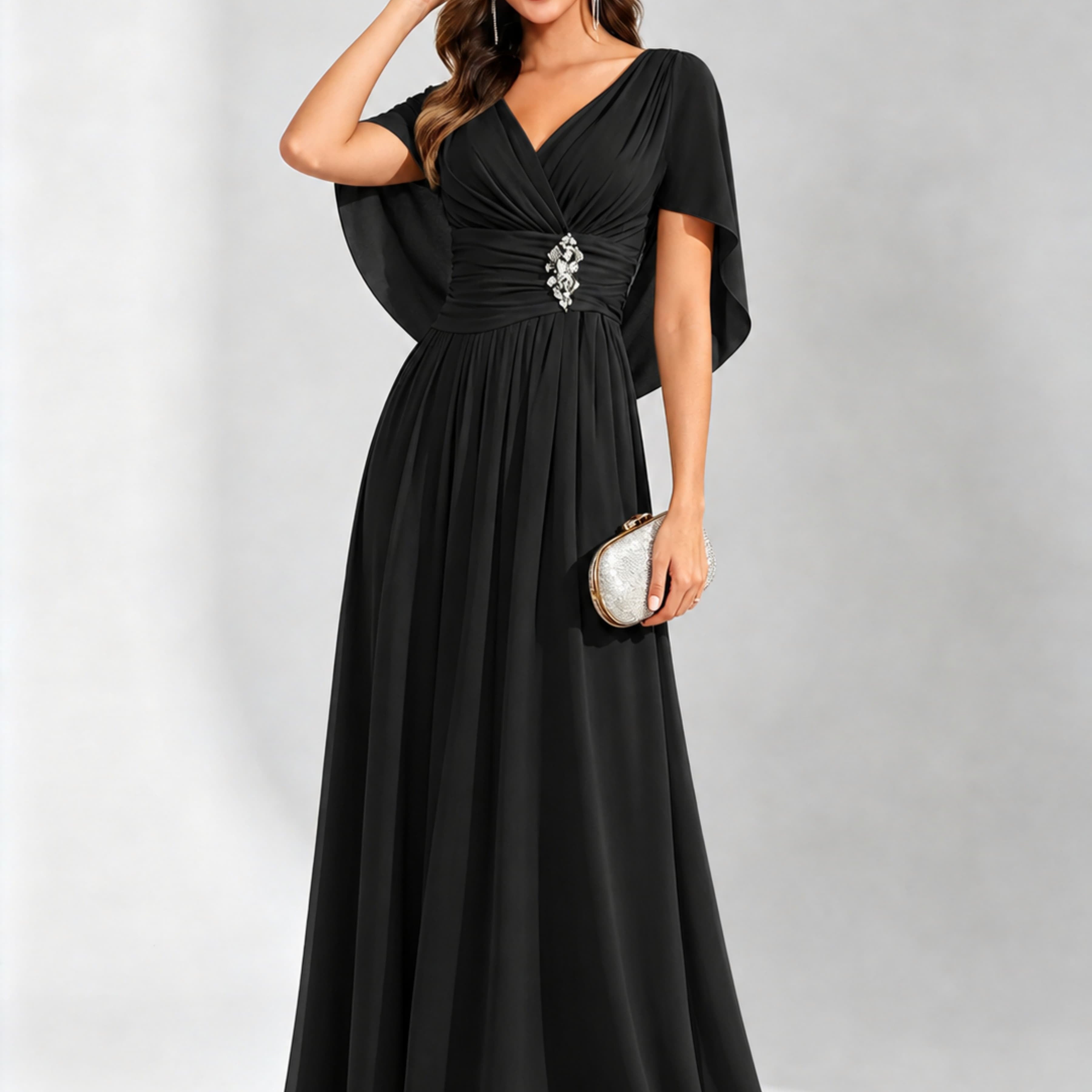 Long Chiffon Dressy Mother of The Bride Dresses with Cape