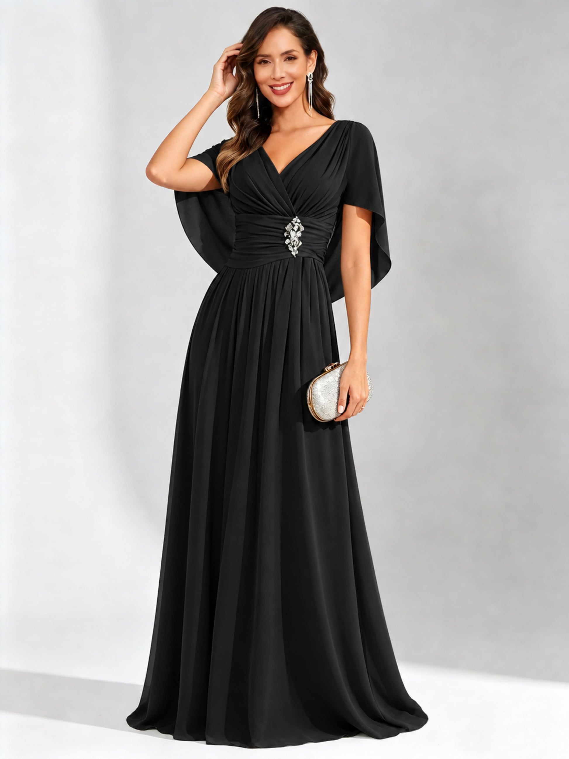 Long Chiffon Dressy Mother of The Bride Dresses with Cape