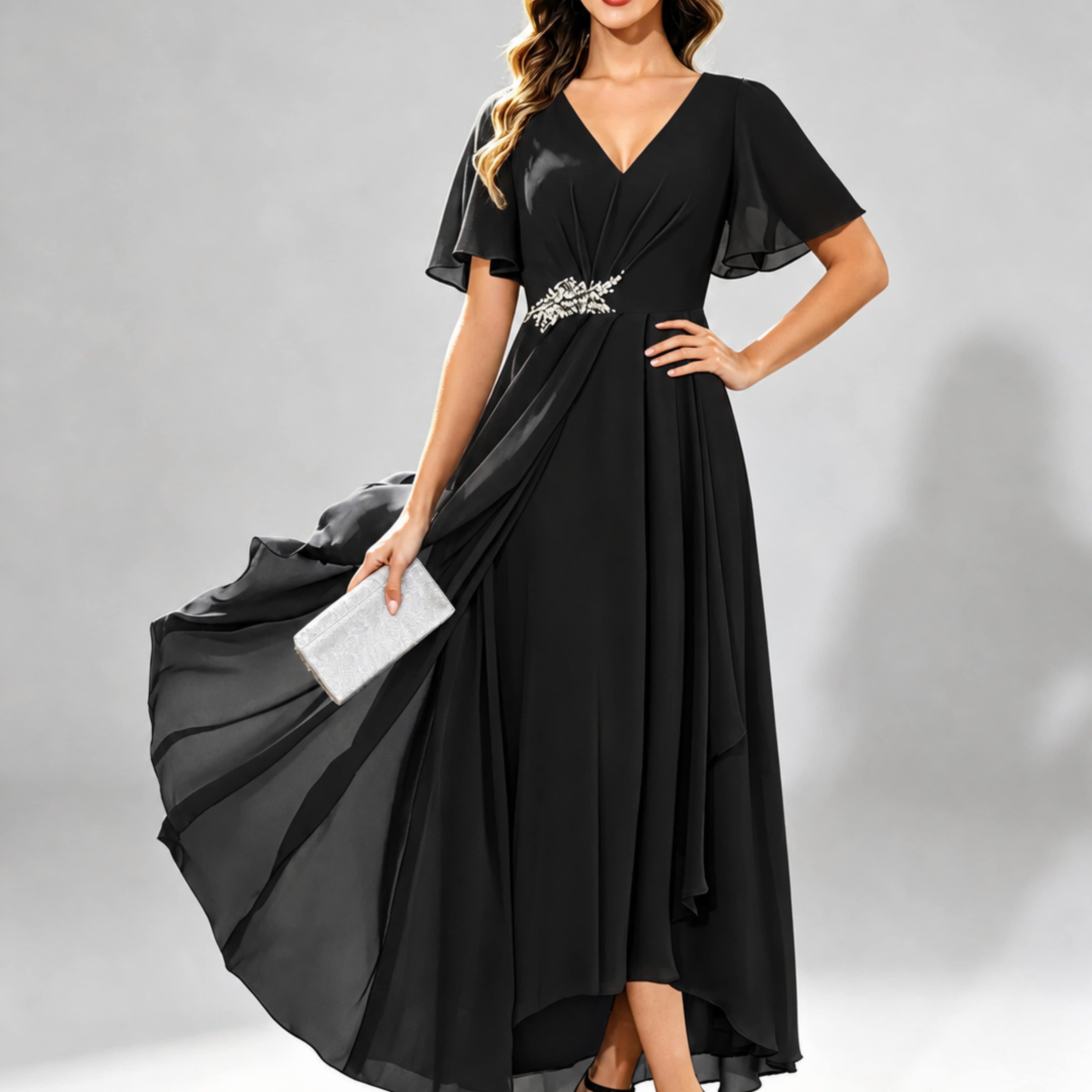 Chiffon High Low Tiered Mother of The Bride Dresses for Wedding