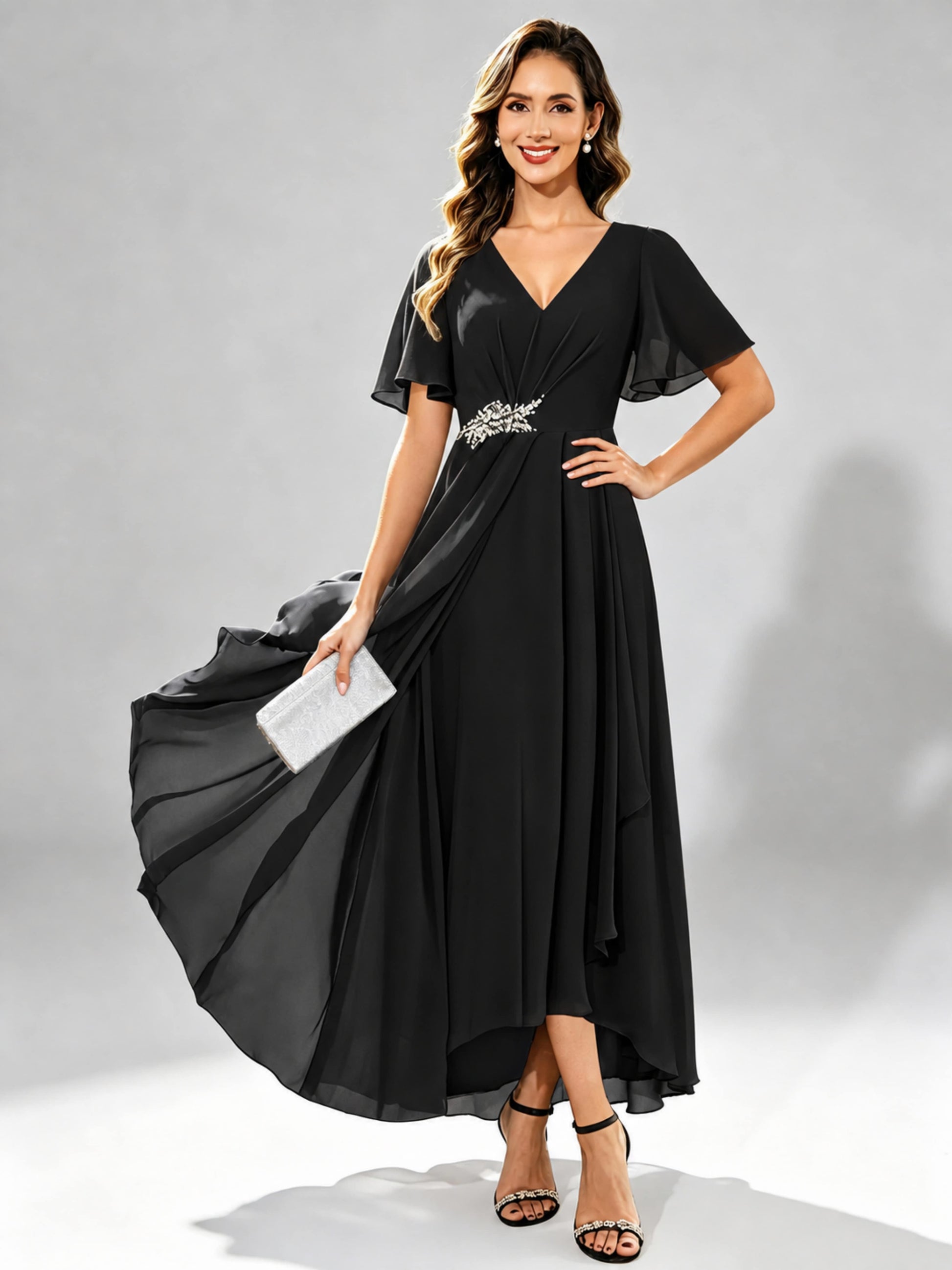 Chiffon High Low Tiered Mother of The Bride Dresses for Wedding