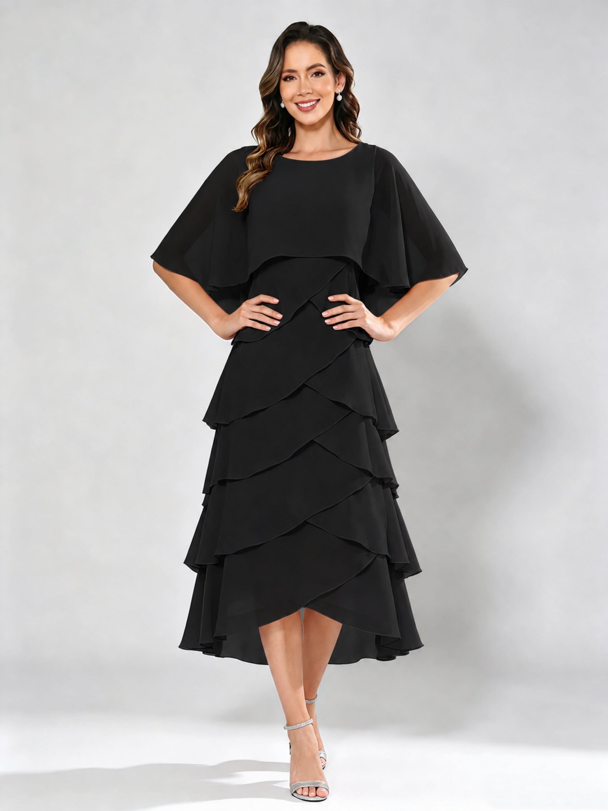Chiffon Tiered Mother of The Bride Dress for Women Wedding
