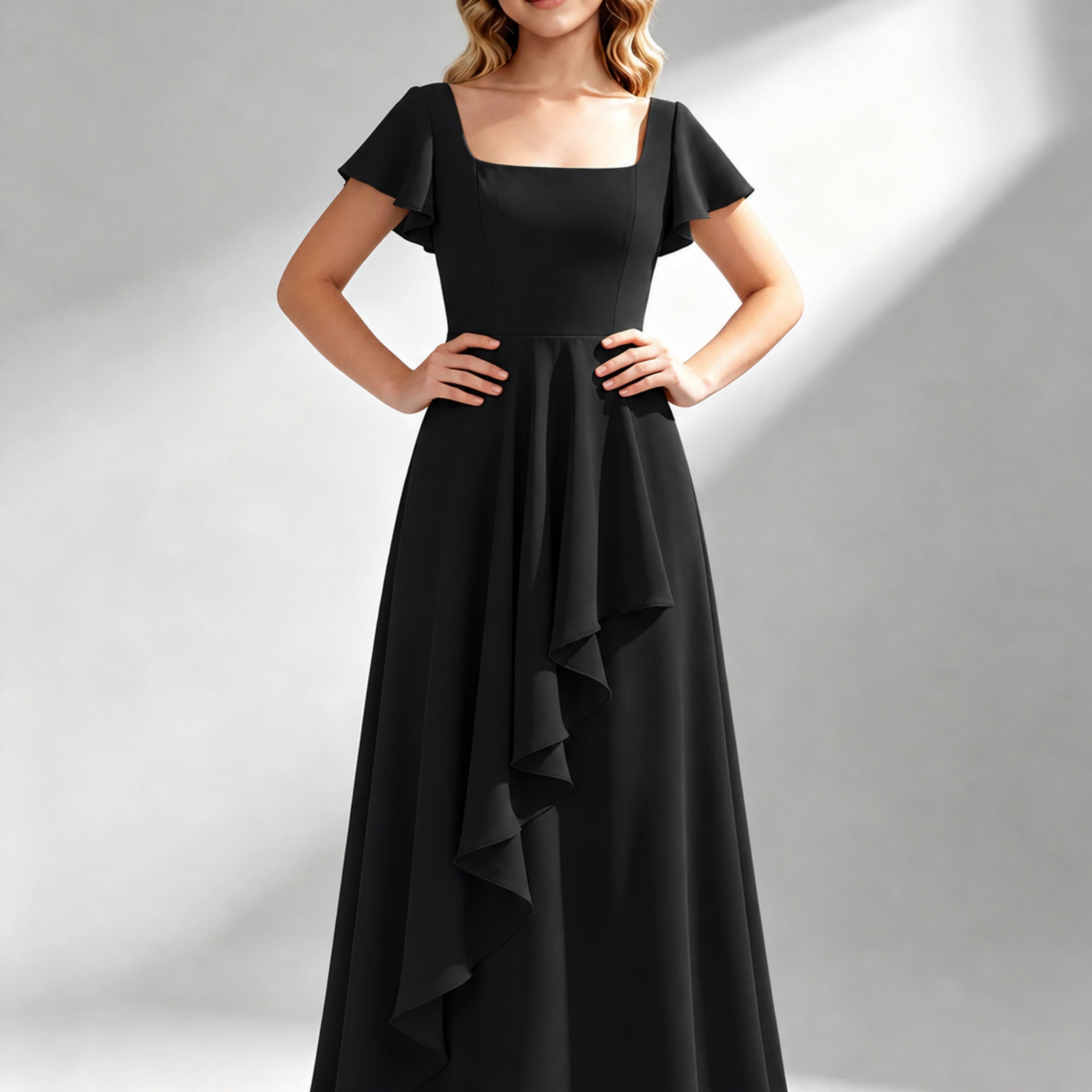 A-Line Square Neck Ruffle Junior Bridesmaid Dresses