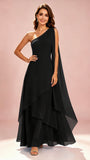 One Shoulder Chiffon Tiered Layered Bridesmaid Dresses for Wedding