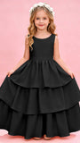 Tiered Flower Girl Dress with Bow Princess Girls Pageant Gowns