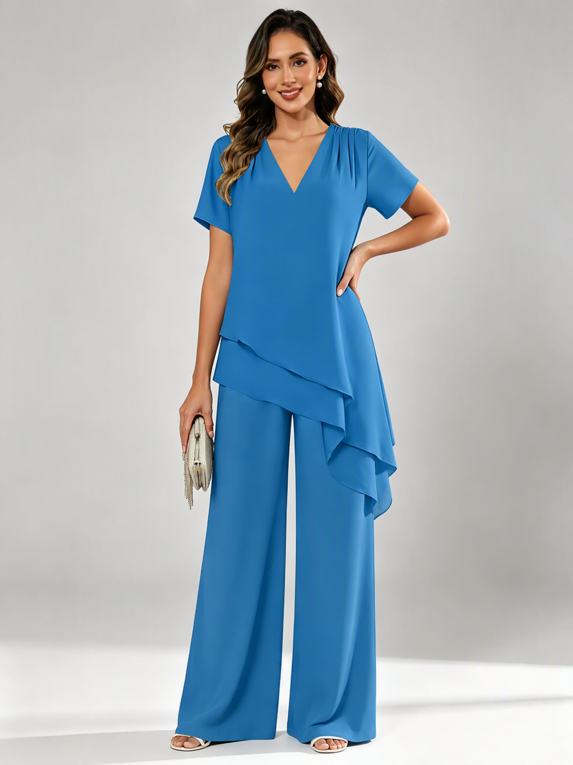 Chiffon 2 Pieces Dressy Mother of The Birde Pant Suits