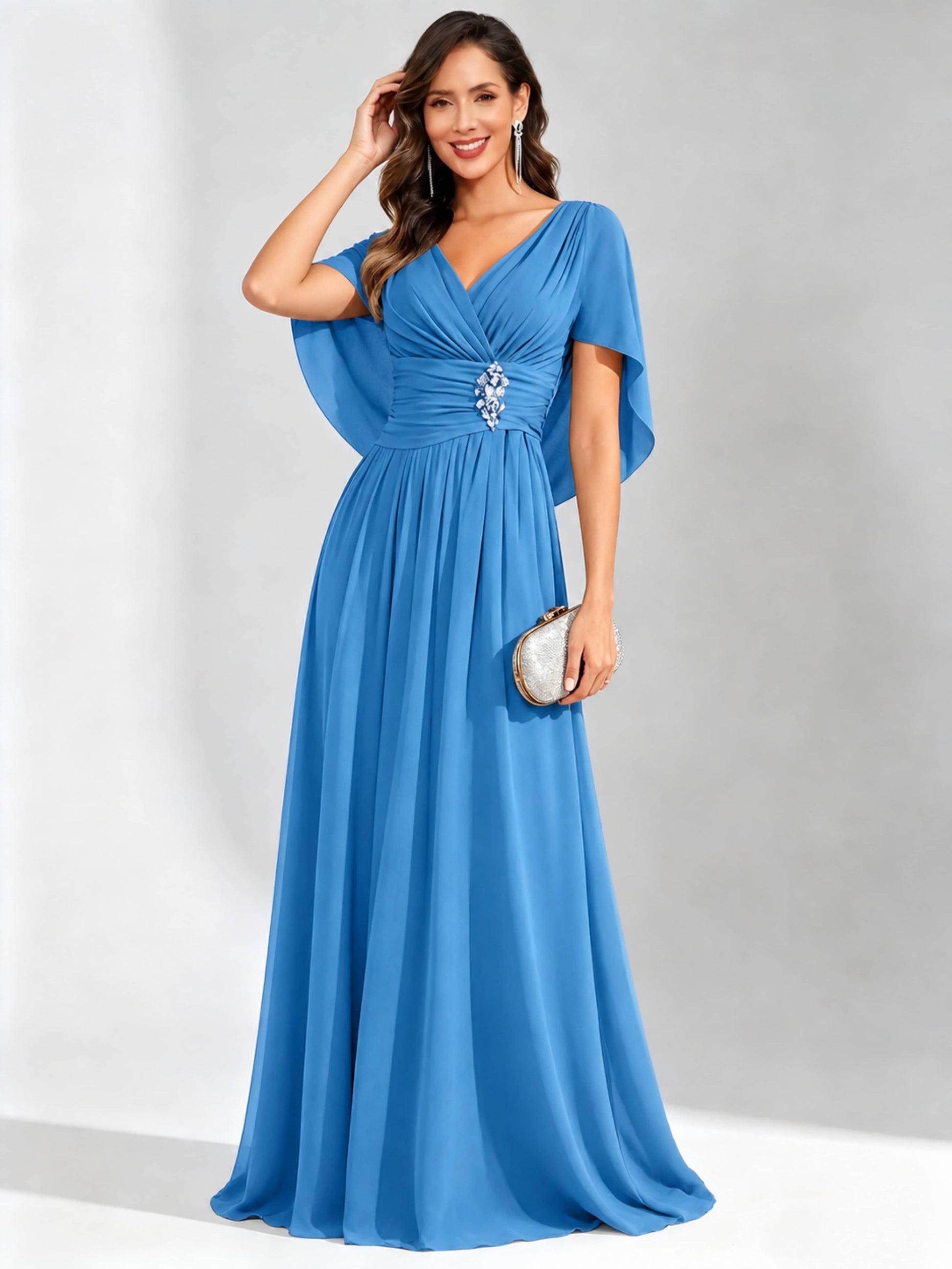 Long Chiffon Dressy Mother of The Bride Dresses with Cape