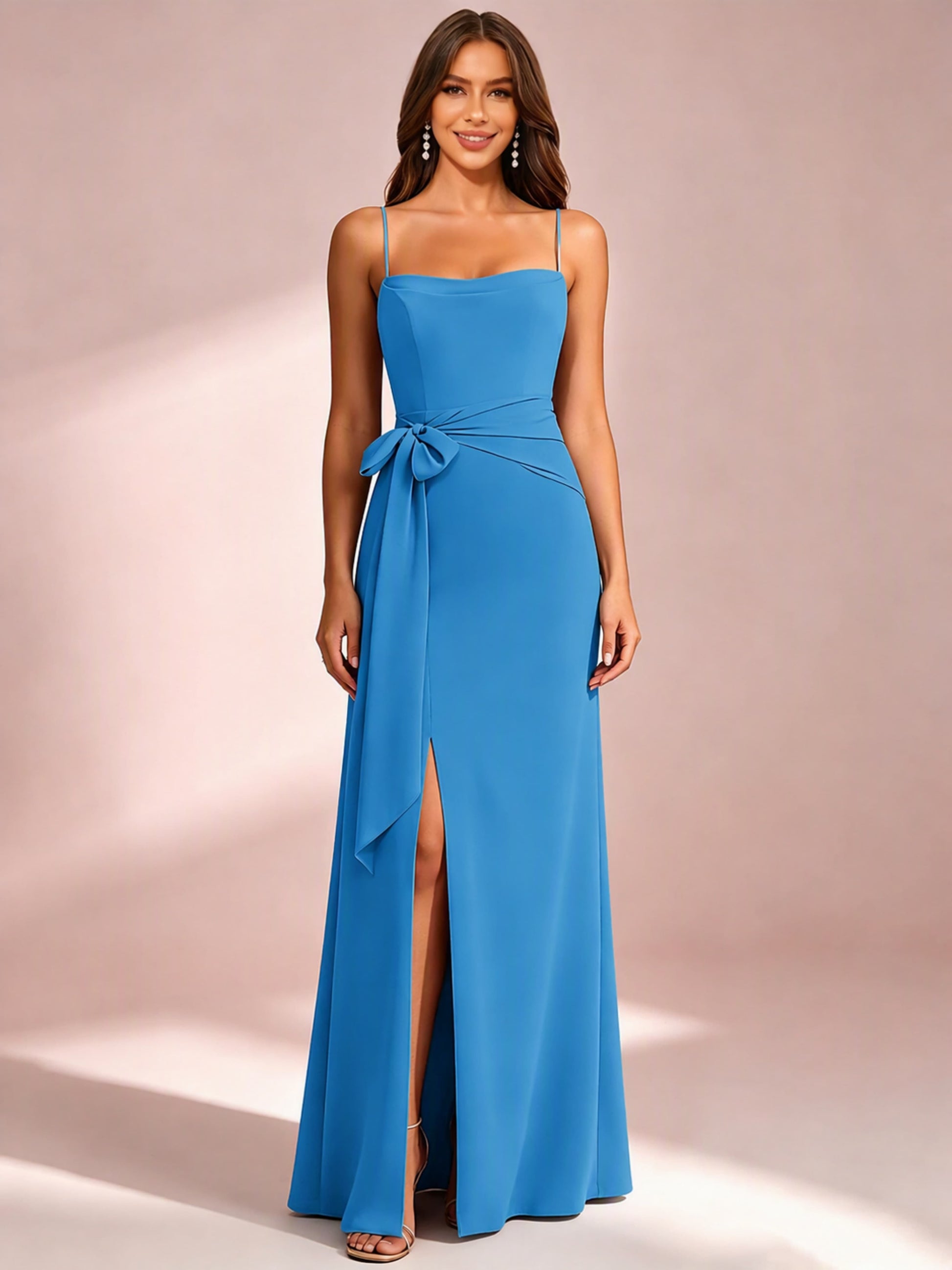 Spaghetti Straps Chiffon Bridesmaid Dress for Wedding with Belt