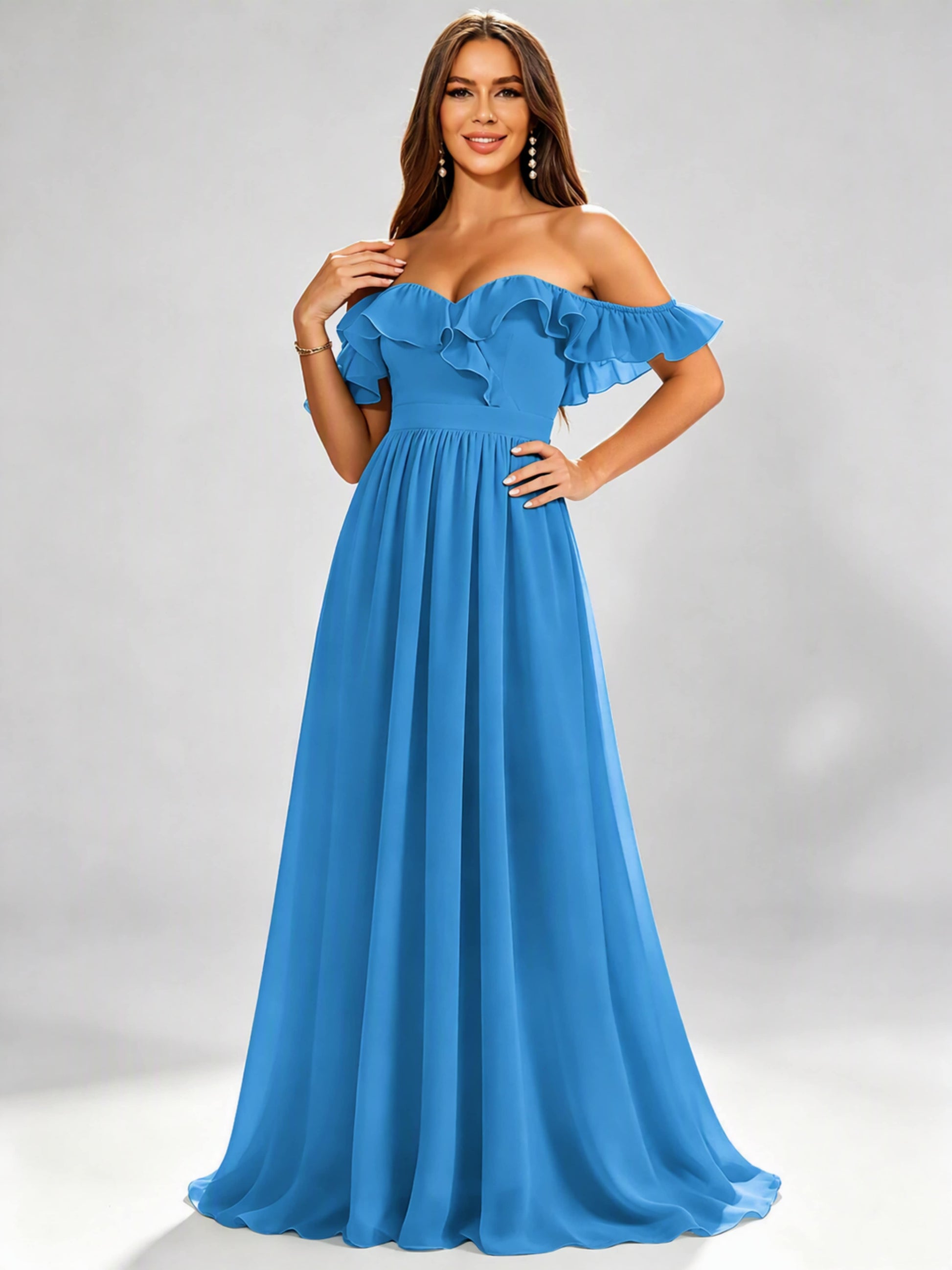 Off The Shoulder Ruffle Bridesmaid Dress Formal Evening Dresses