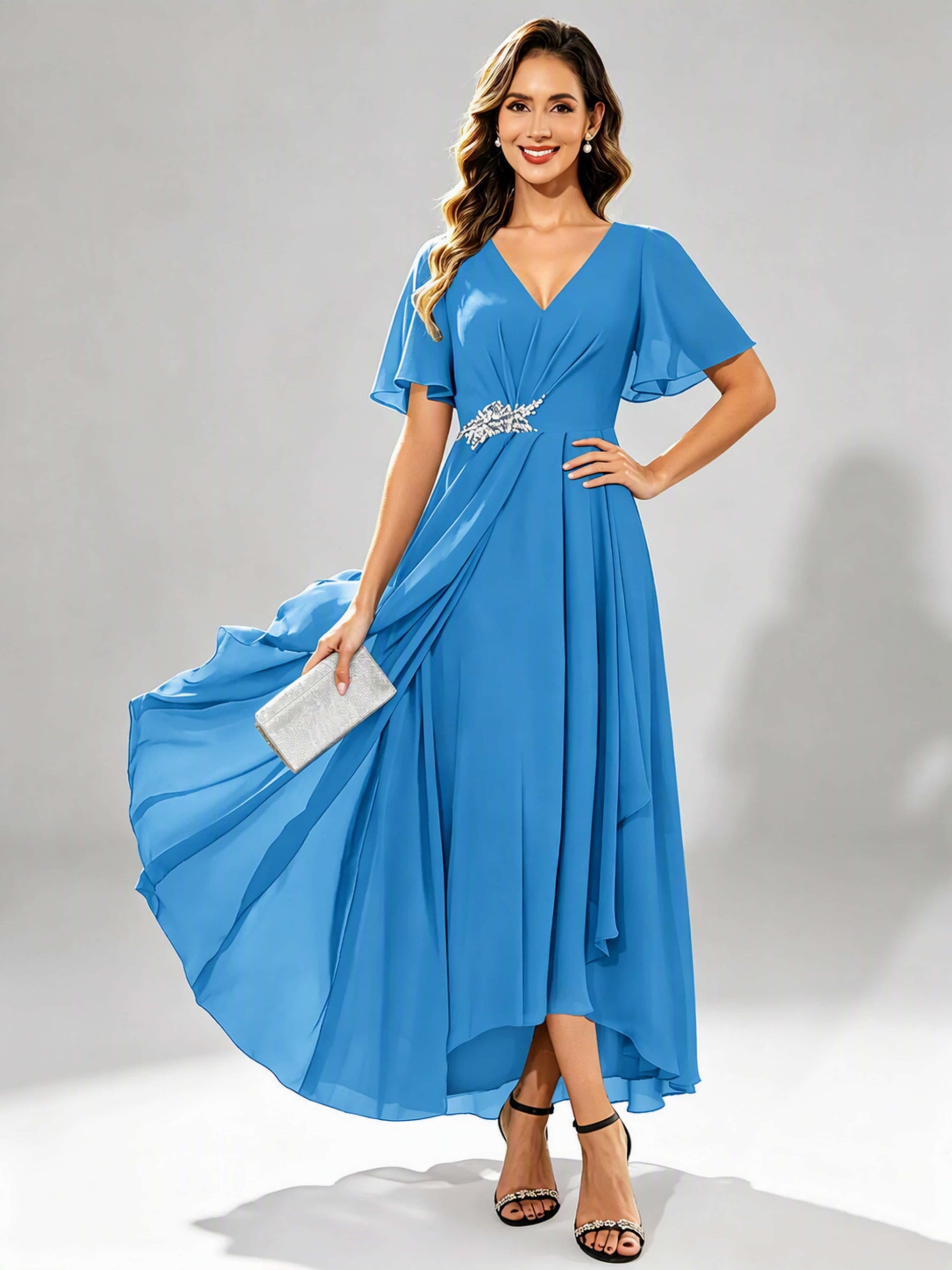 Chiffon High Low Tiered Mother of The Bride Dresses for Wedding
